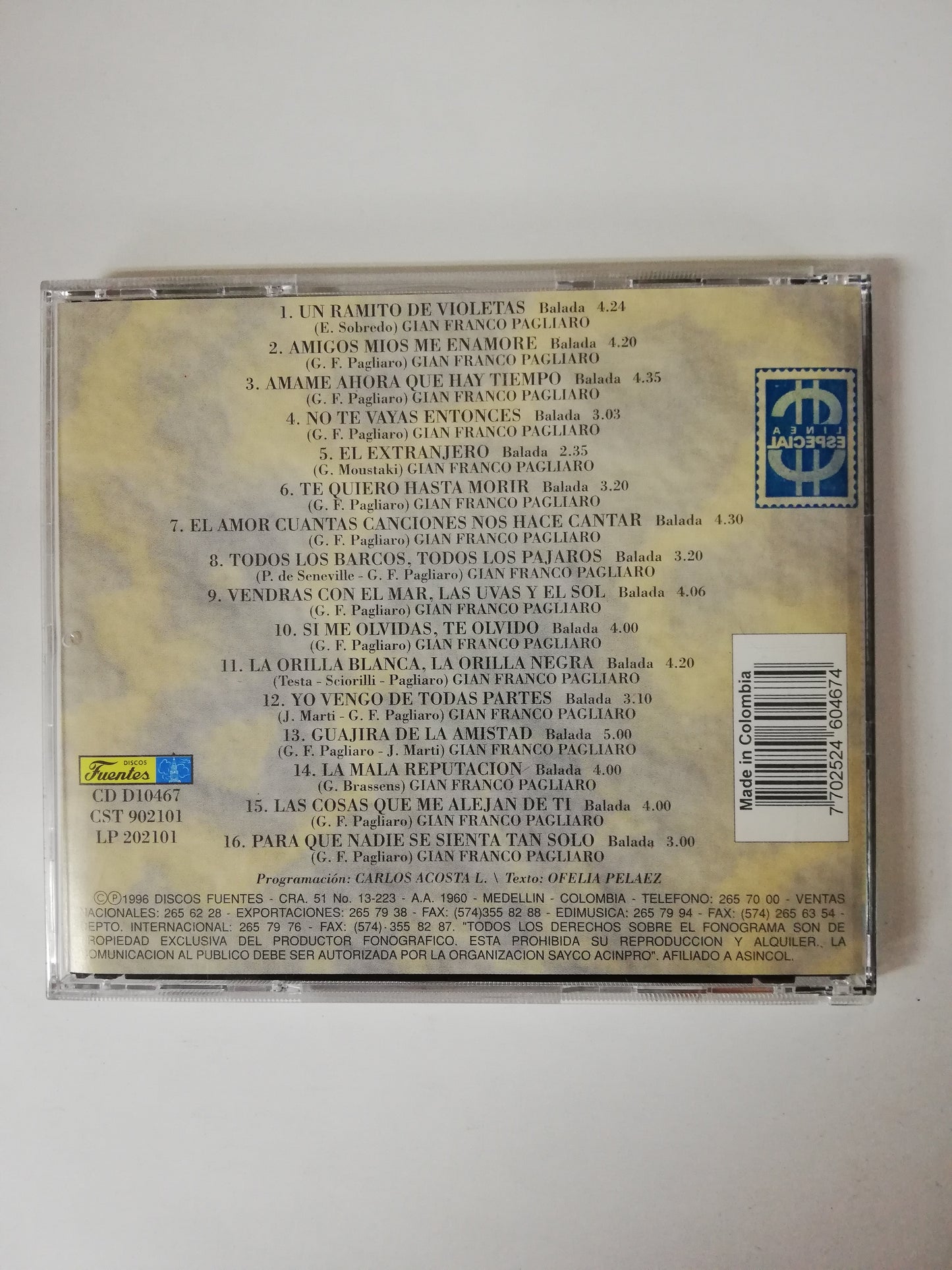 CD GIAN FRANCO PAGLIARO - 16 GRANDES EXITOS