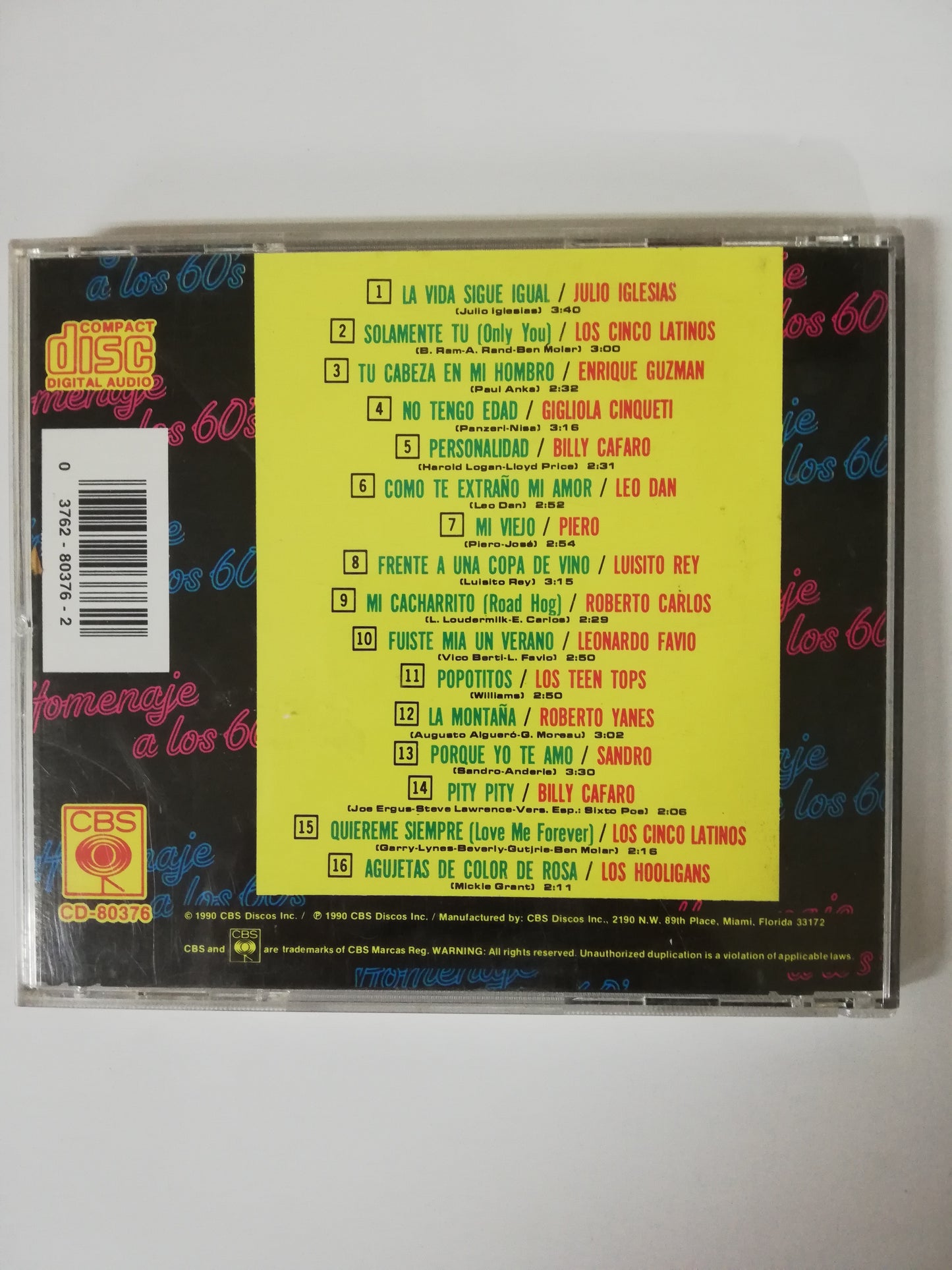 CD HOMENAJE A LOS 60´S - VARIOS INTÉRPRETES