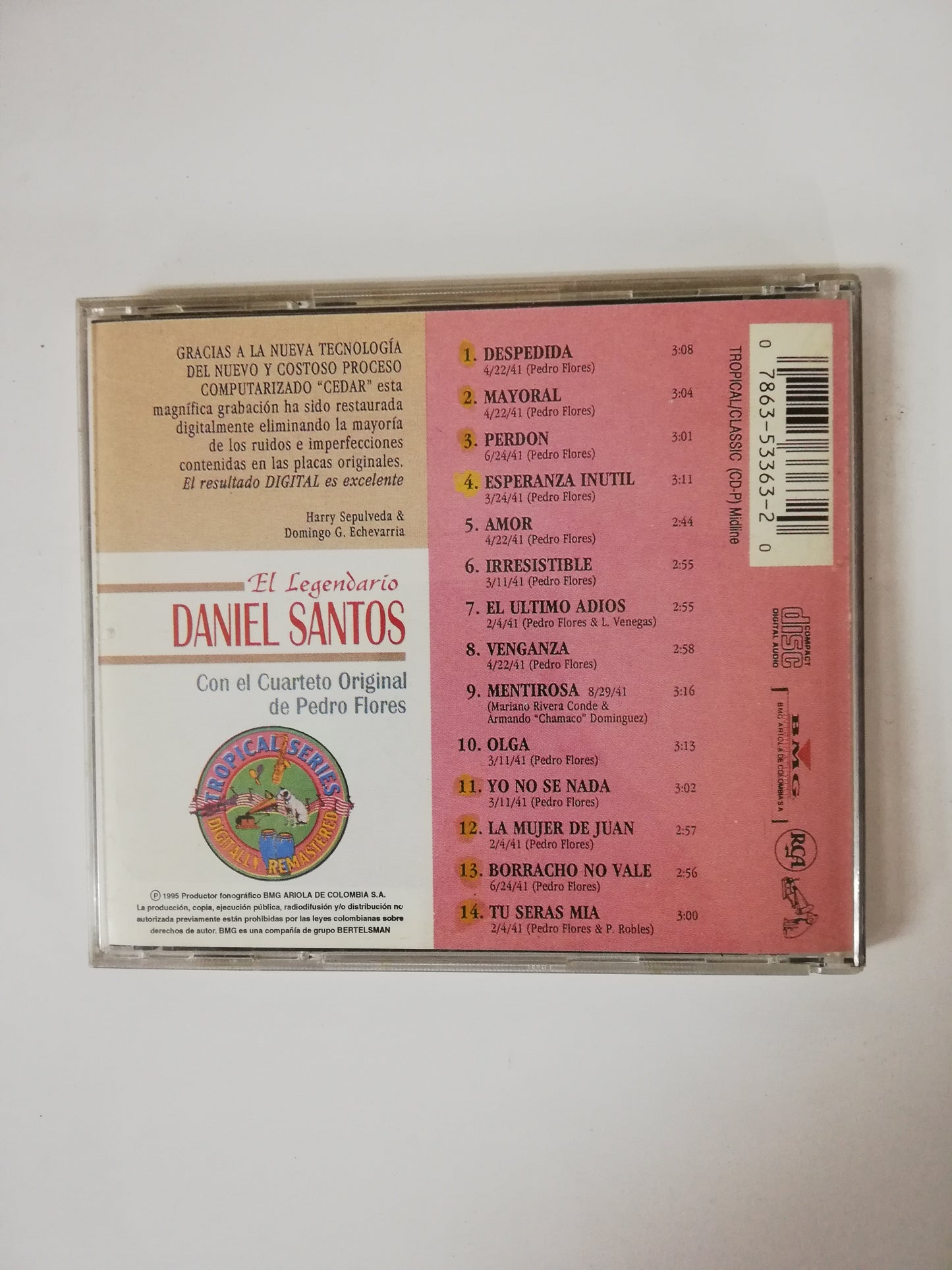 CD DANIEL SANTOS CON EL CUARTETO ORIGINAL DE PEDRO FLORES - EL LEGENDARIO DANIEL SANTOS