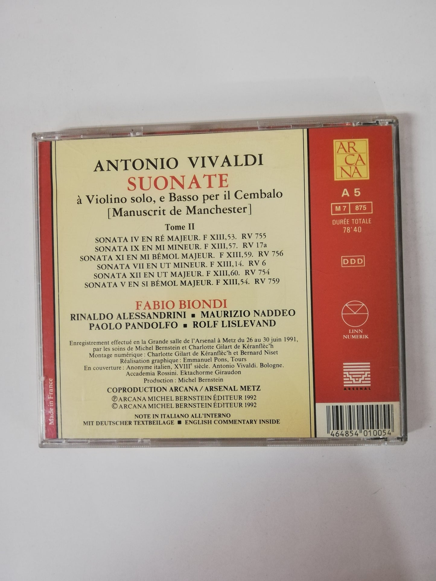 CD VIVALDI - SOUNATE Á VIOLINO SOLO, E BASSO PER IL CEMBOLO
