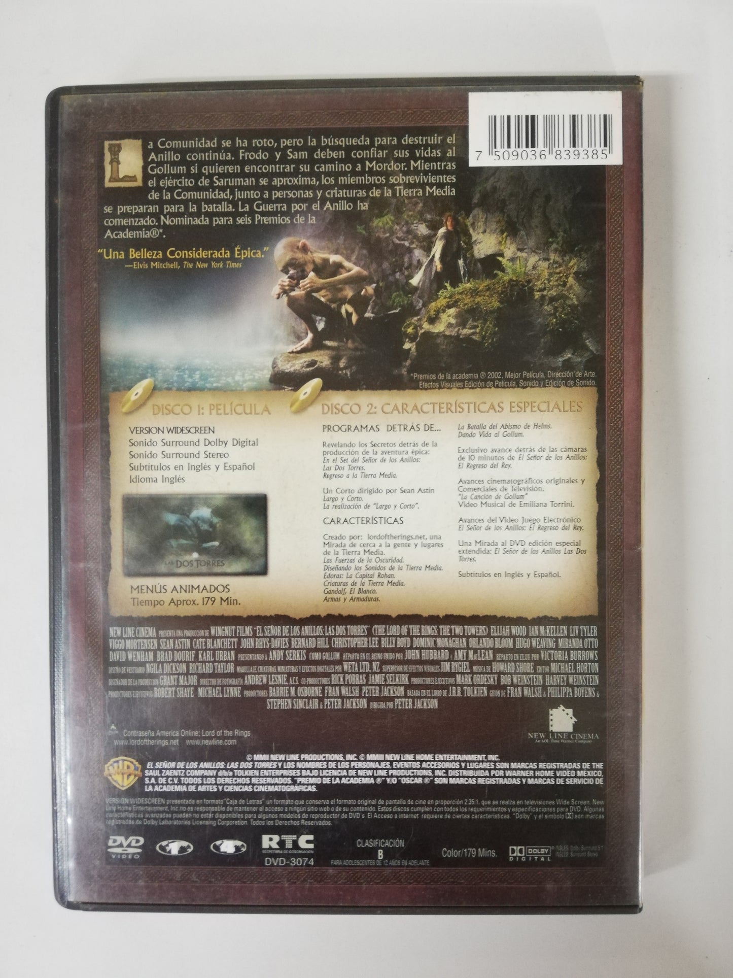 DVD EL SEÑOR DE LOS ANILLOS - LAS DOS TORRES - DVD X 2