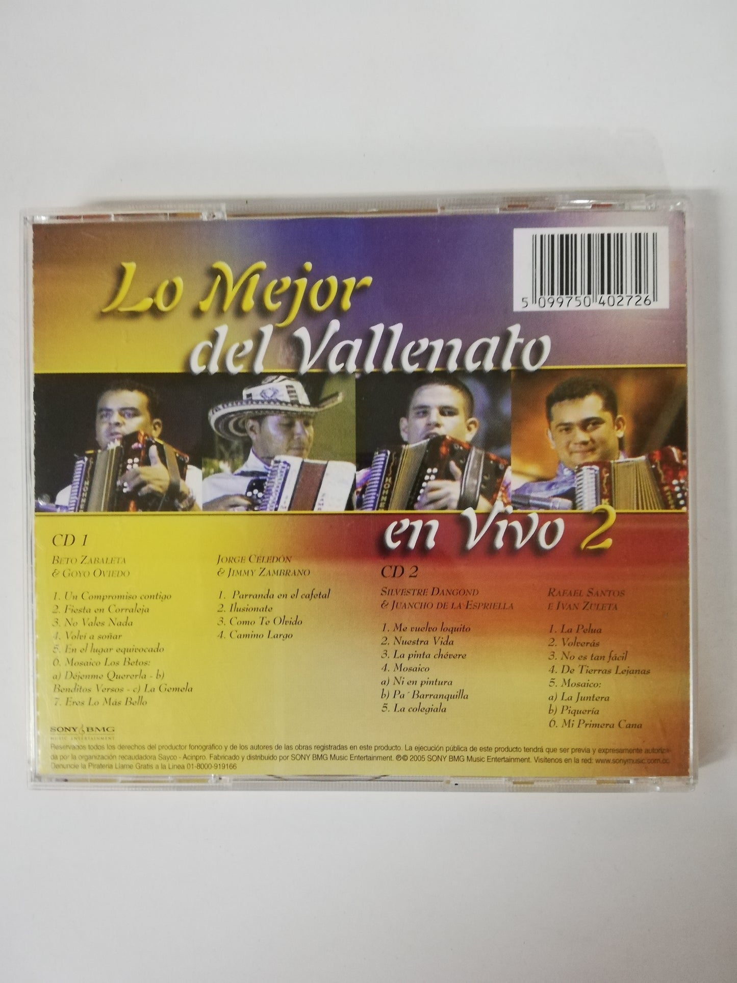 CD LO MEJOR DEL VALLENATO EN VIVO 2 - VARIOS INTÉRPRETES - CD X 2