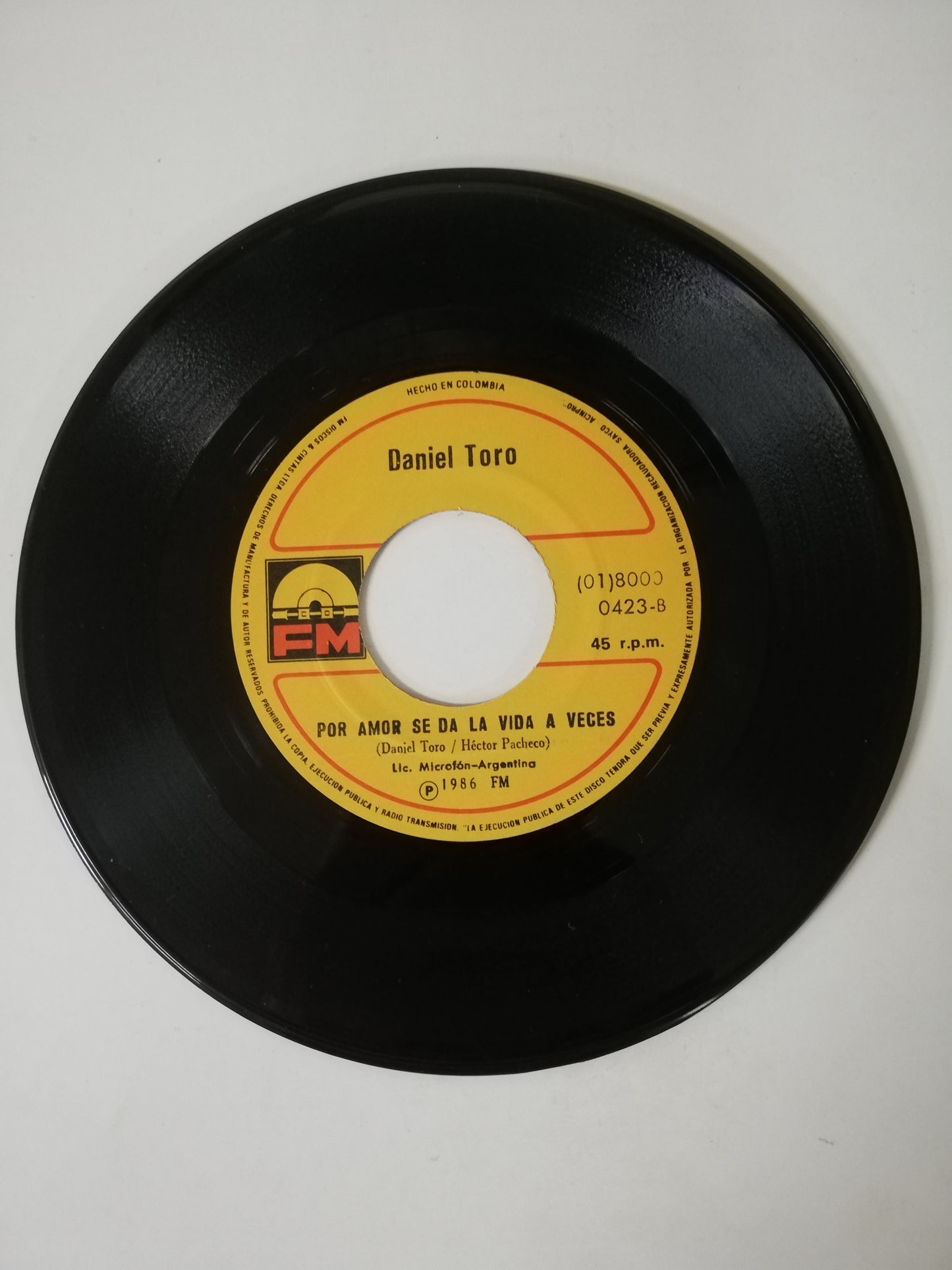 VINILO DANIEL TORO - ZAMBA PARA OLVIDARTE / POR AMOR SE DA LA VIDA A VECES