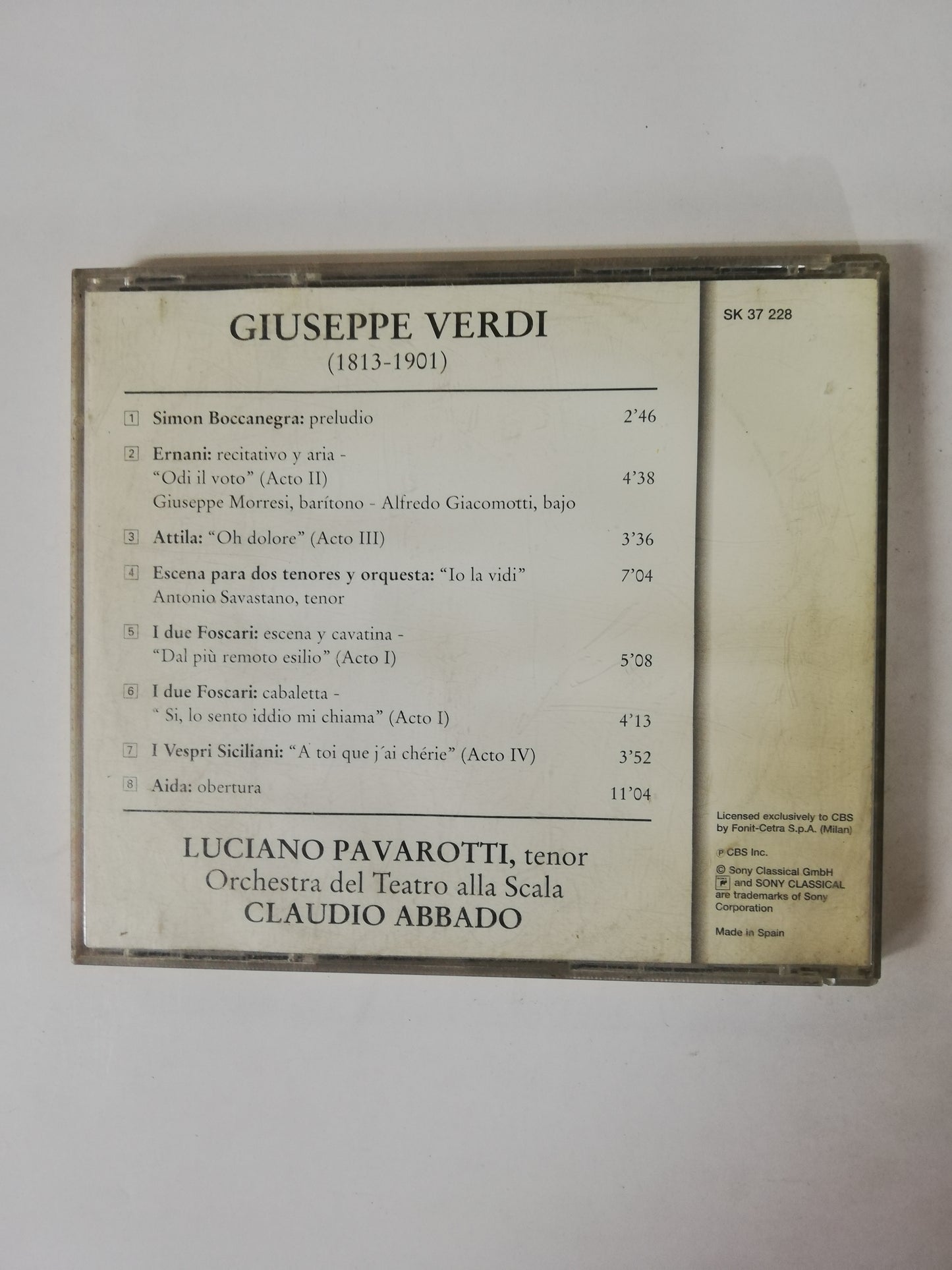 CD LUCIANO PAVAROTTI, TENOR - ORCHESTRA DEL TEATRO ALLA SCALA, CLAUDIO ABBADO - GIUSEPPE VERDI (1813-1901)