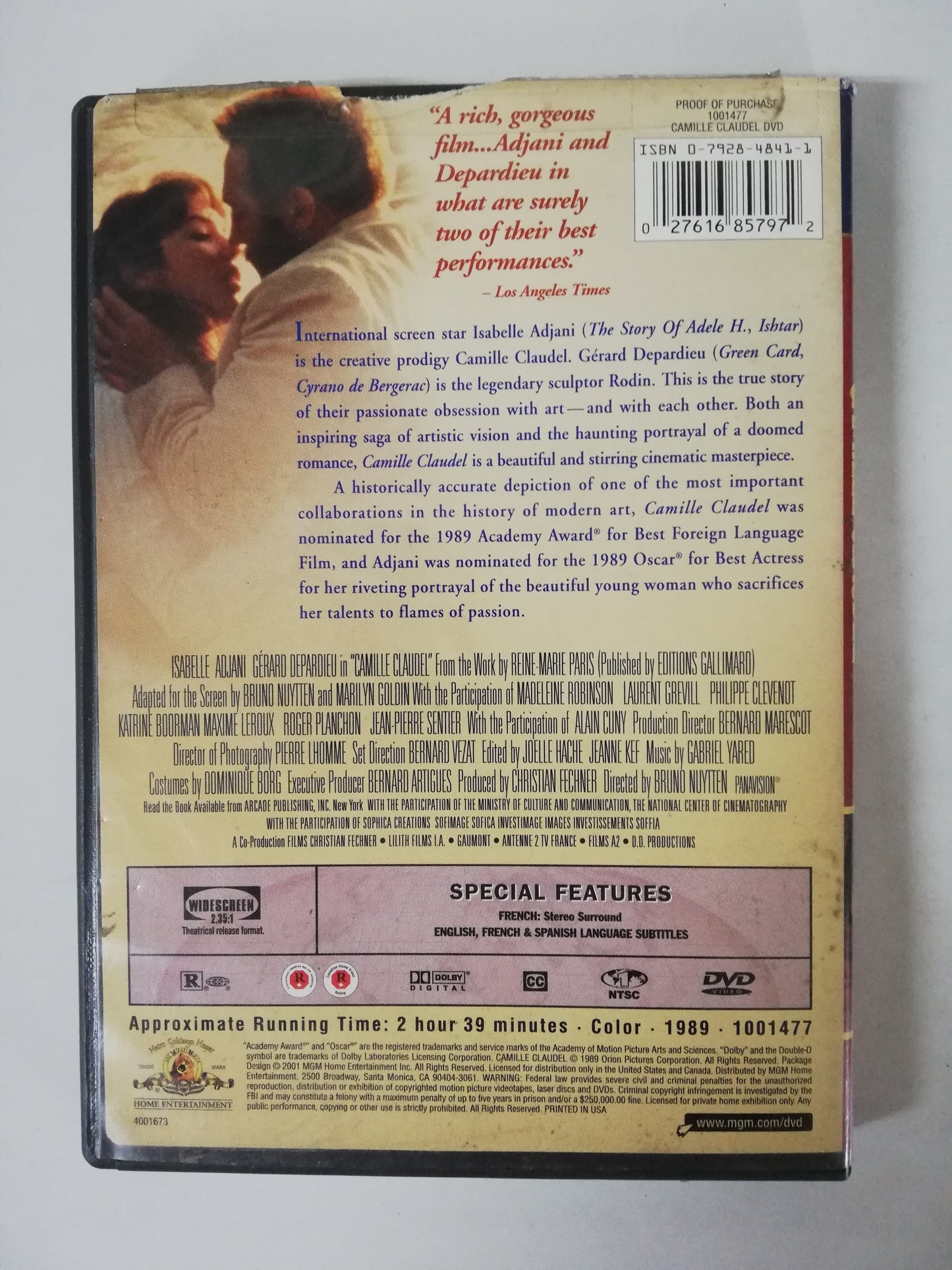 DVD CAMILLE CLAUDEL - A FILM BY BRUNO NUYTTEN