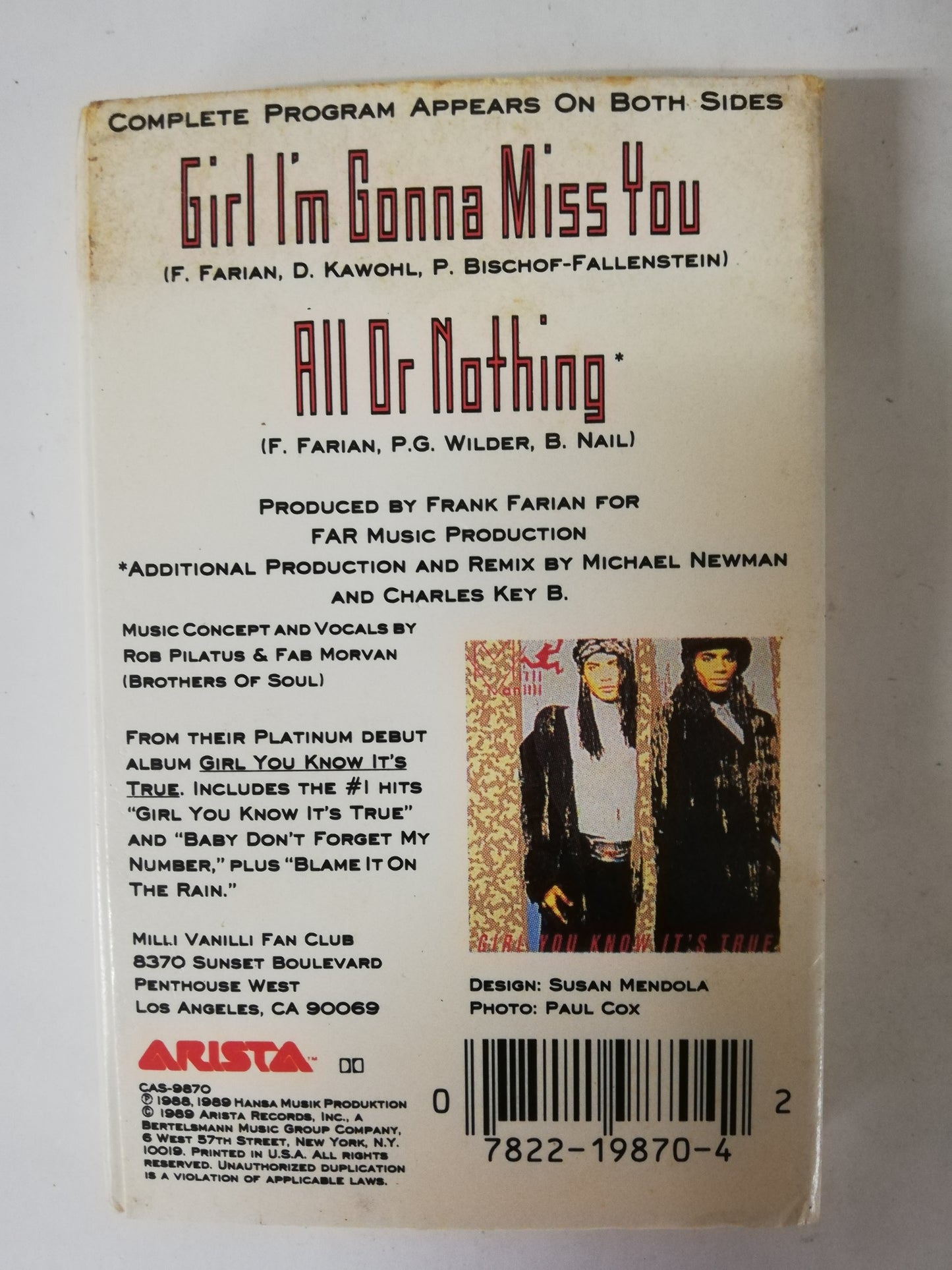 CASSETTE MILLI VANILLI - GIRL I´M GONNA MISS YOU