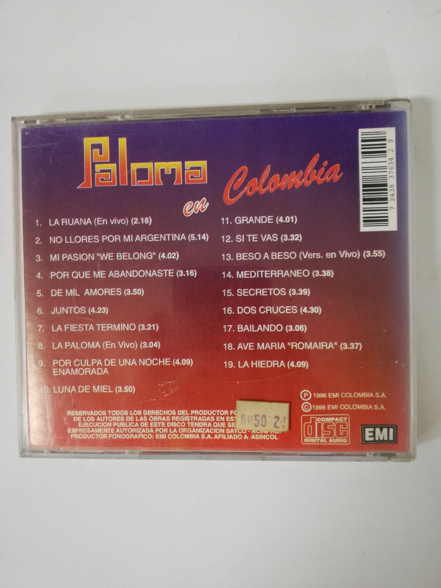 CD PALOMA SAN BASILIO - PALOMA EN COLOMBIA