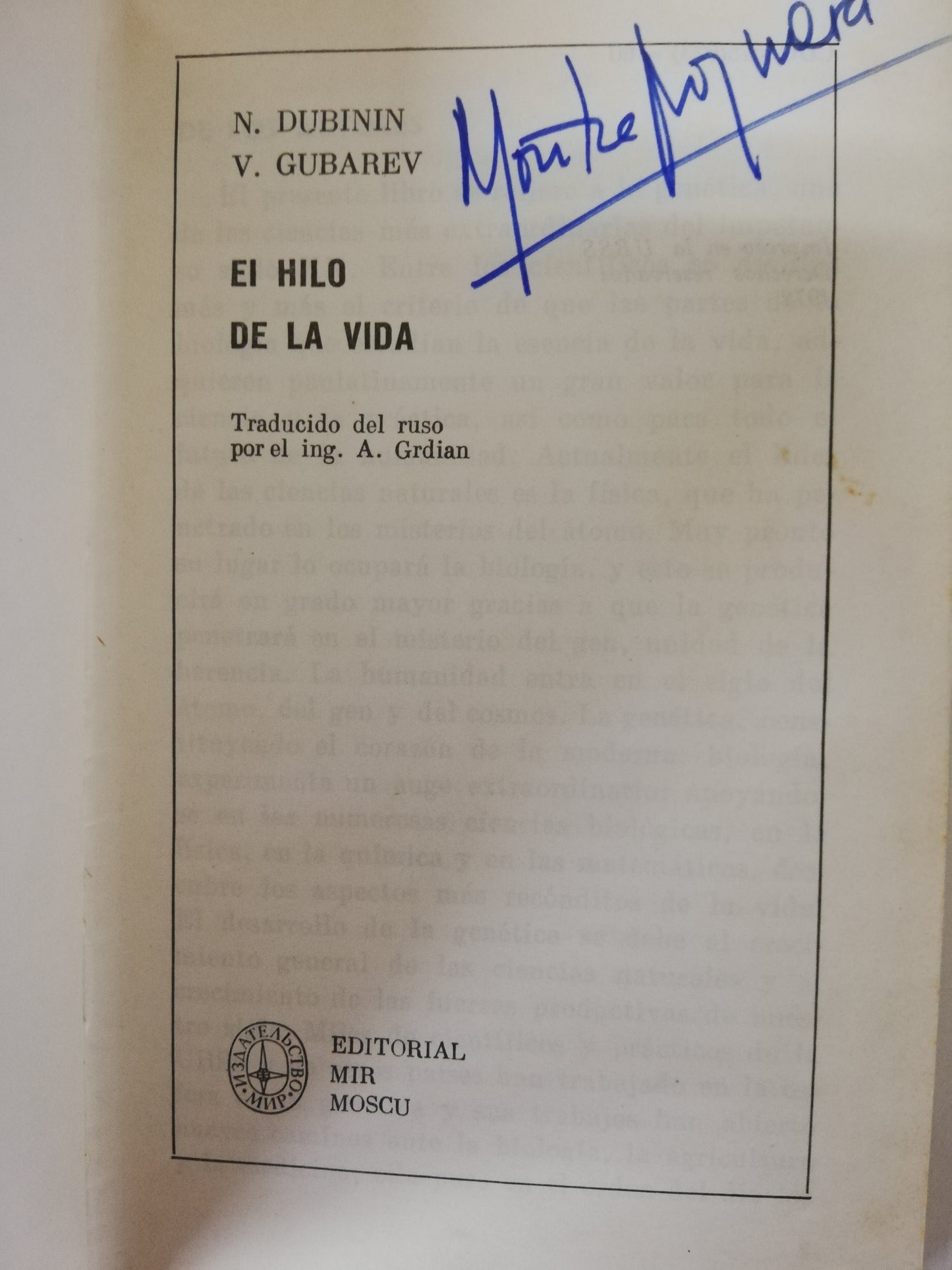 EL HILO DE LA VIDA - N. DUBININ / V. GUVAREV