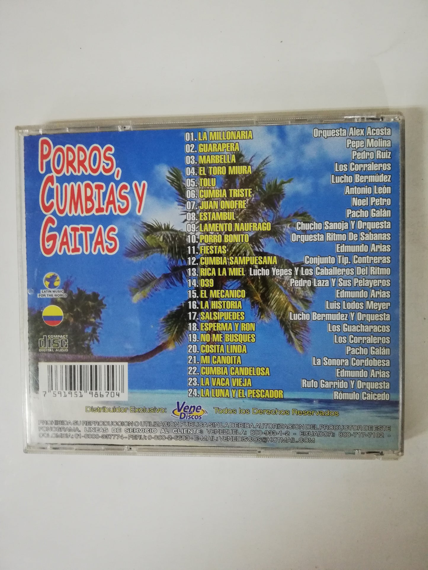 CD PORROS, CUMBIAS Y GAITAS - 24 EXITOS ORIGINALES E INOLVIDABLES