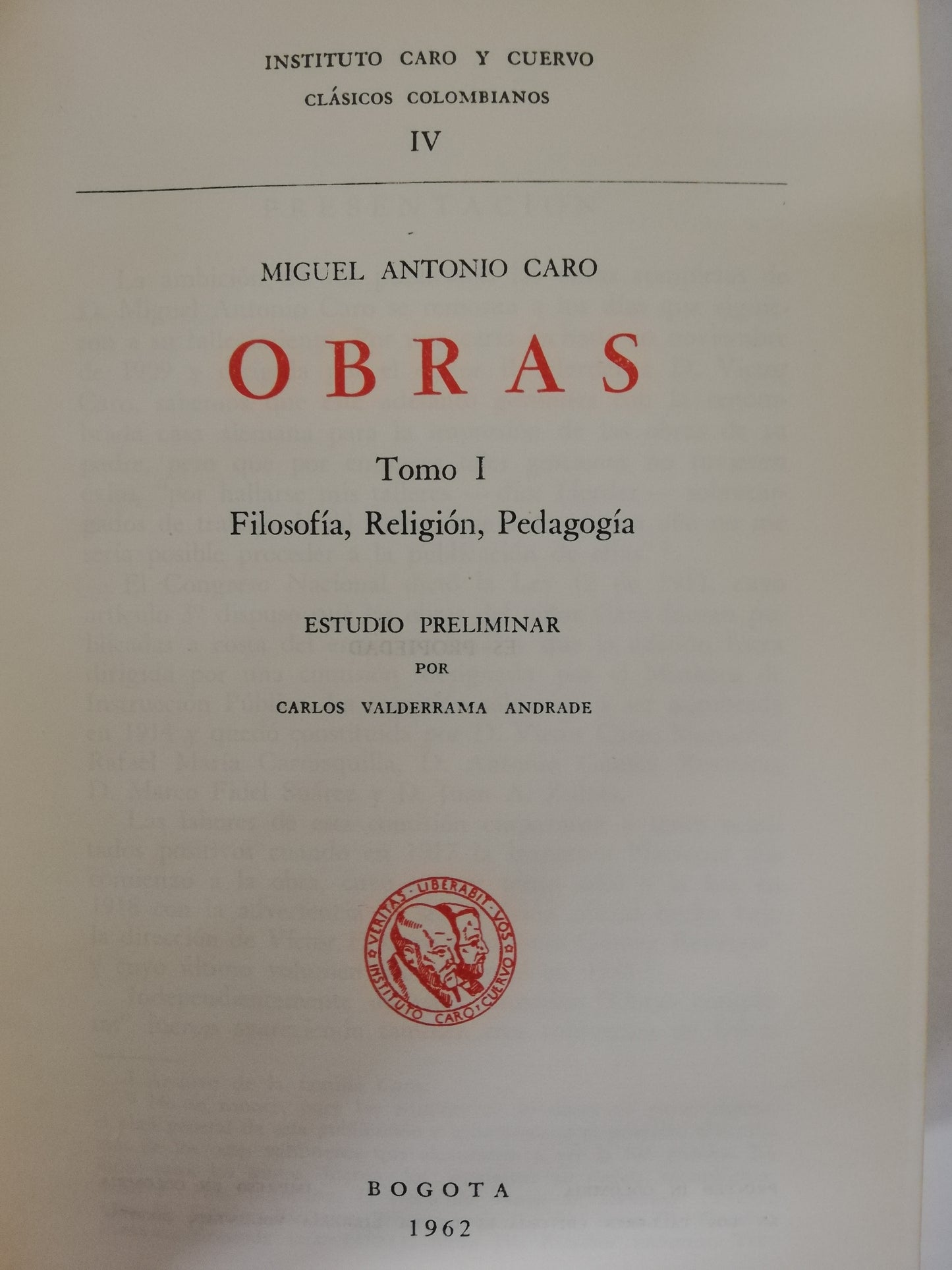 OBRAS TOMO 1 - MIGUEL ANTONIO CARO
