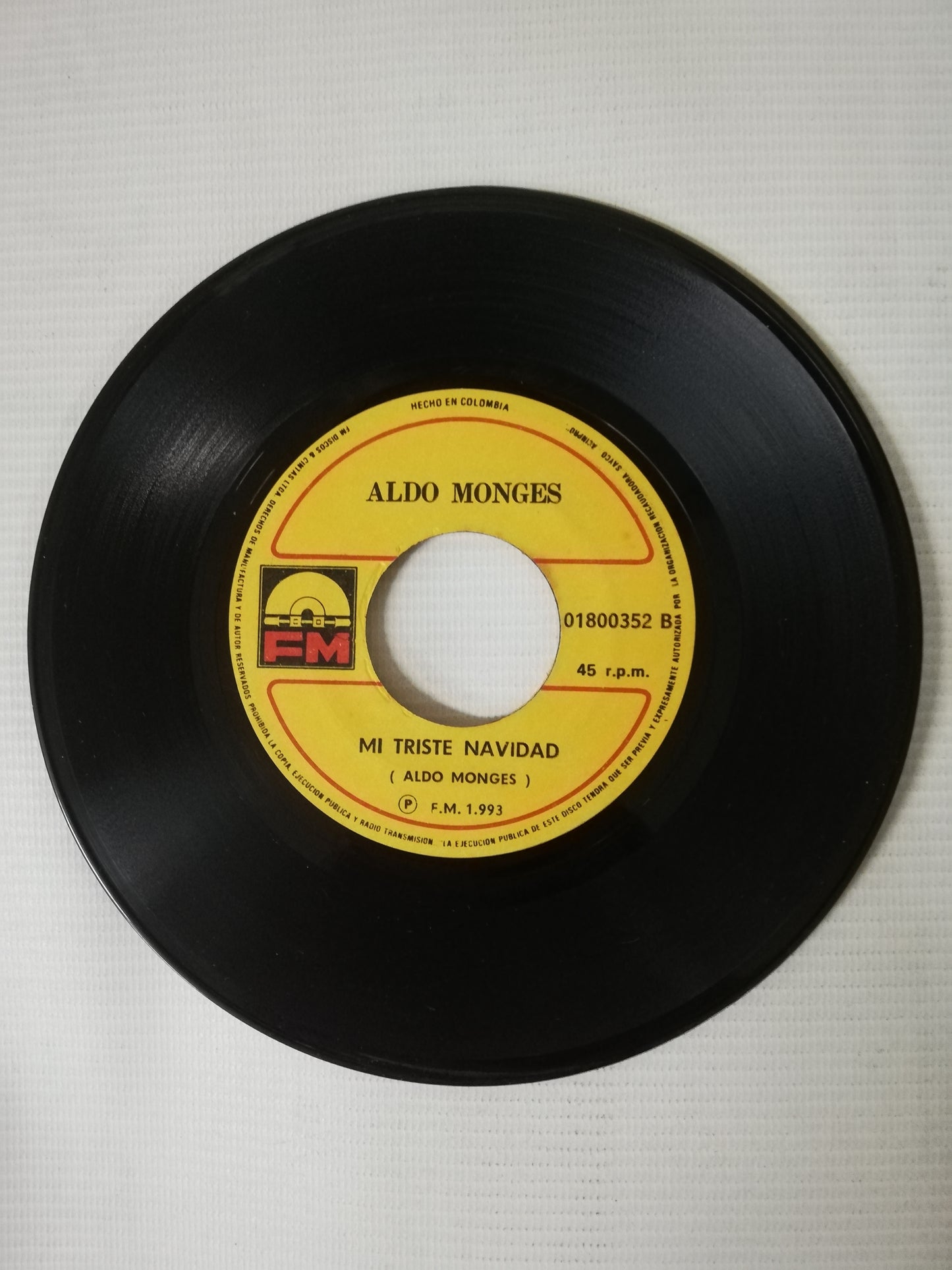 VINILO ALDO MONGES - BRINDIS POR TU CUMPLEAÑOS / MI TRISTE NAVIDAD