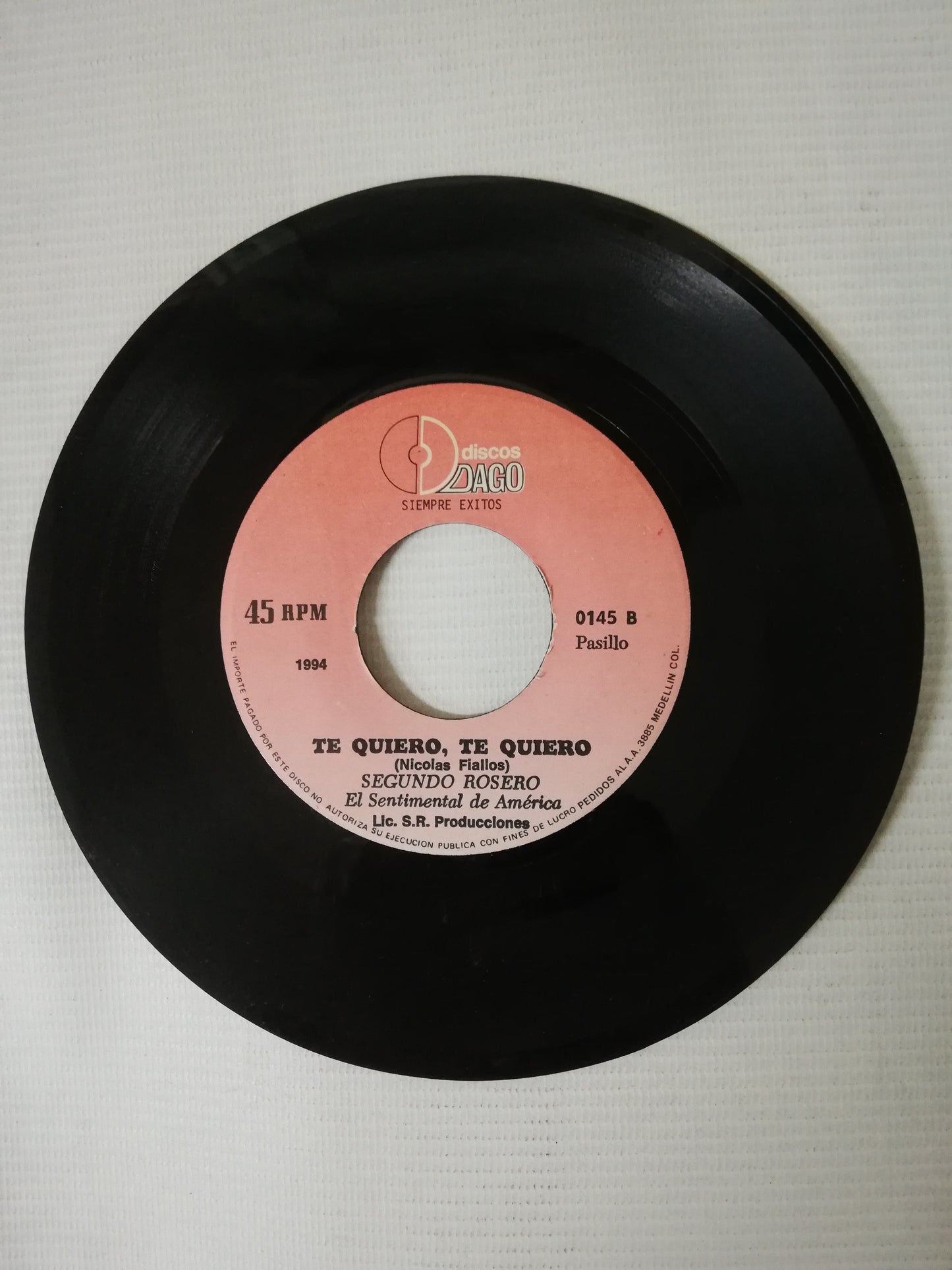 VINILO SEGUNDO ROSERO - COMO VOY A OLVIDARTE / TE QUIERO, TE QUIERO