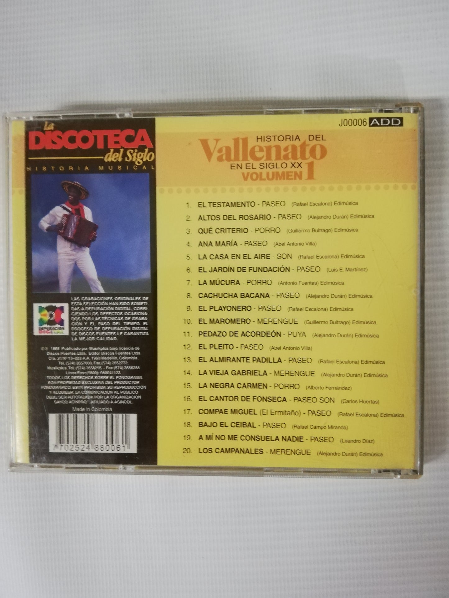 CD HISTORIA DEL VALLENATO EN EL SIGLO XX VOL. 1 - VARIOS INTÉPRETES