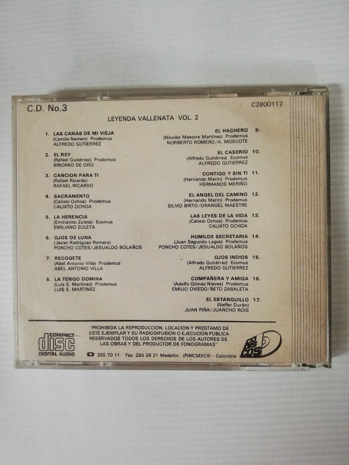 CD LEYENDA VALLENATA VOL. 2 - VARIOS INTÉRPRETES - CD # 3