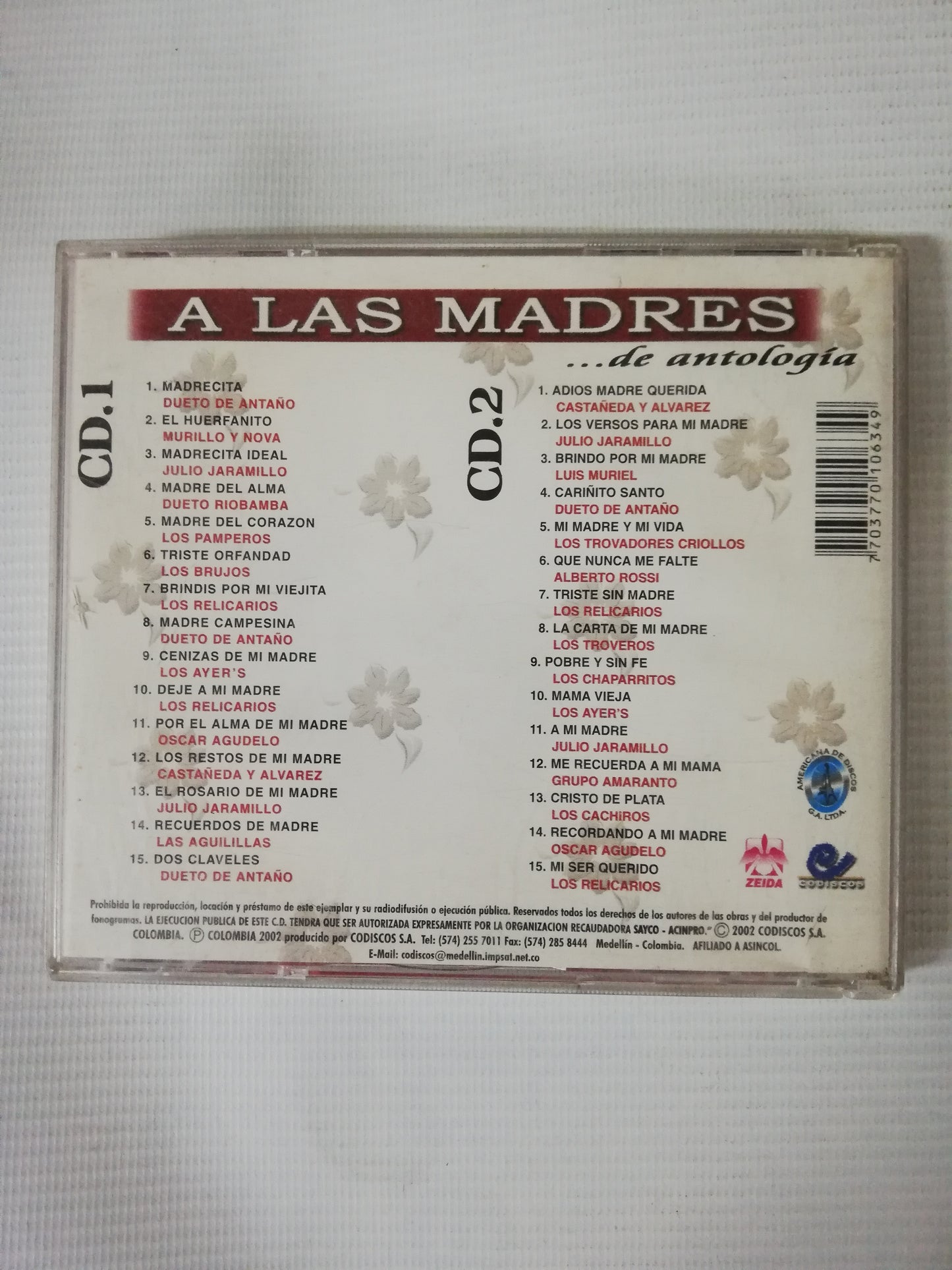 CD ...DE ANTOLOGÍA A LAS MADRES - LOS 30 MEJORES - CD X 2