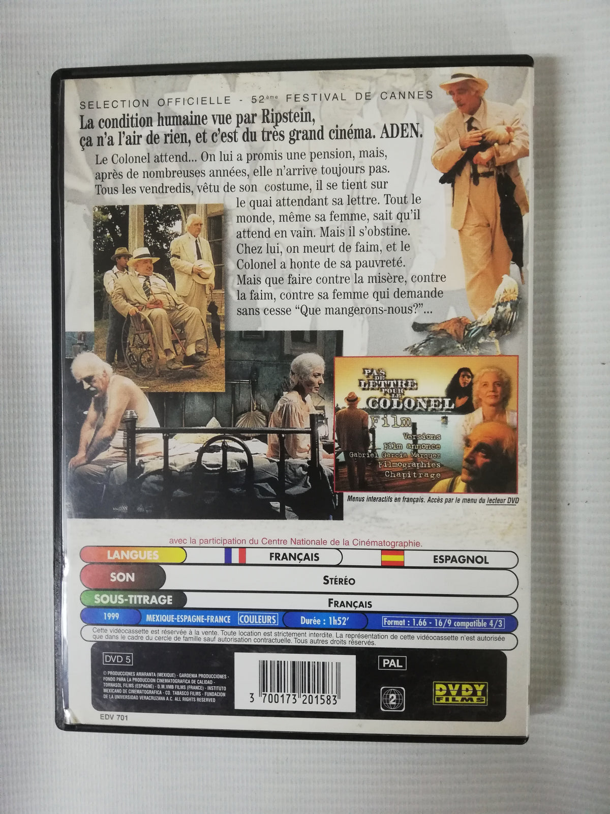 DVD PAS DE LETTRE POUR LE COLONEL (EL CORONEL NO TIENE QUIEN LE ESCRIBA) - GABRIEL GARCIA MARQUEZ
