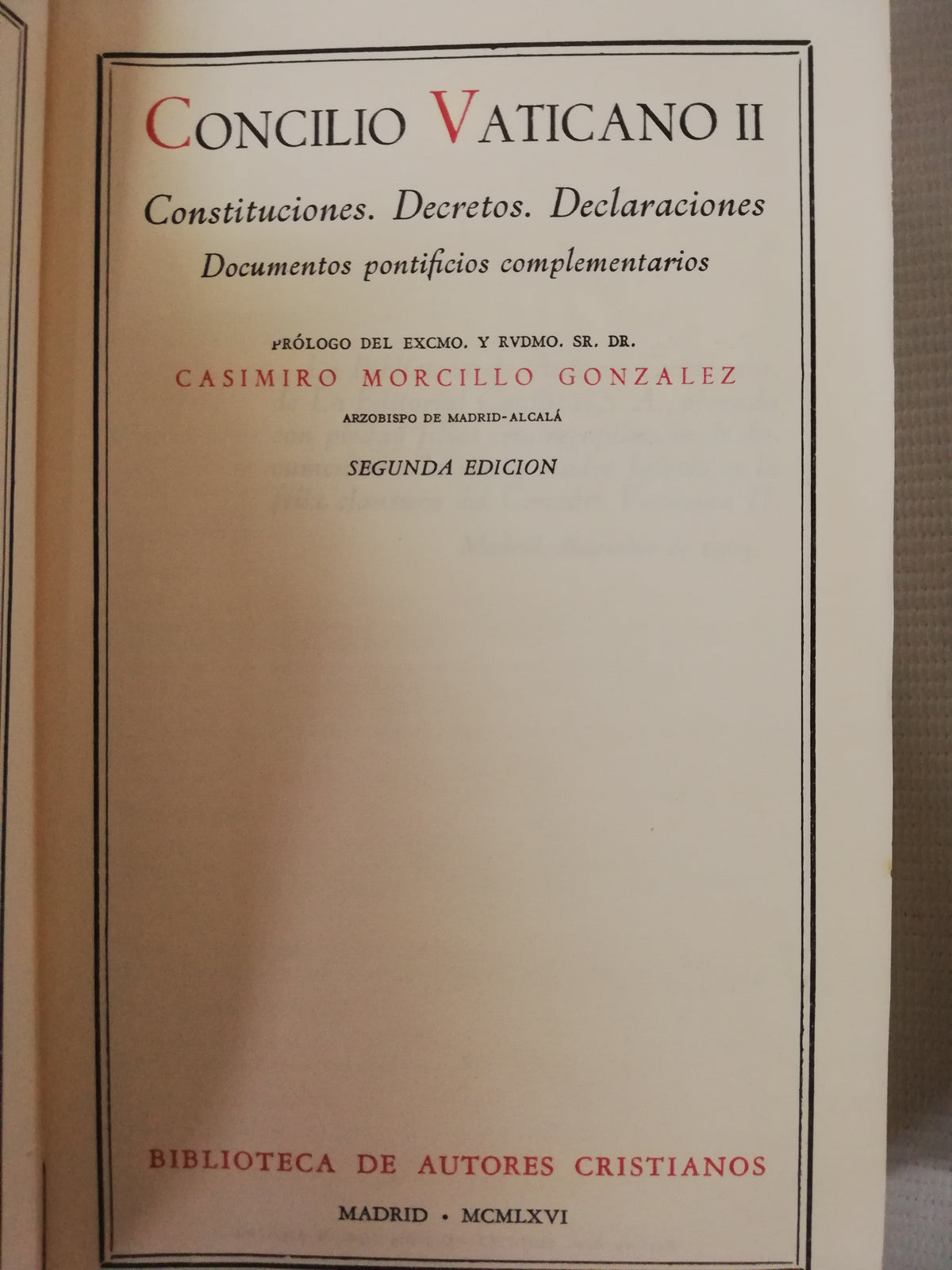 CONCILIO VATICANO II - CONSTITUCIONES, DECRETOS, DECLARACIONES - EDICIÓN 1966