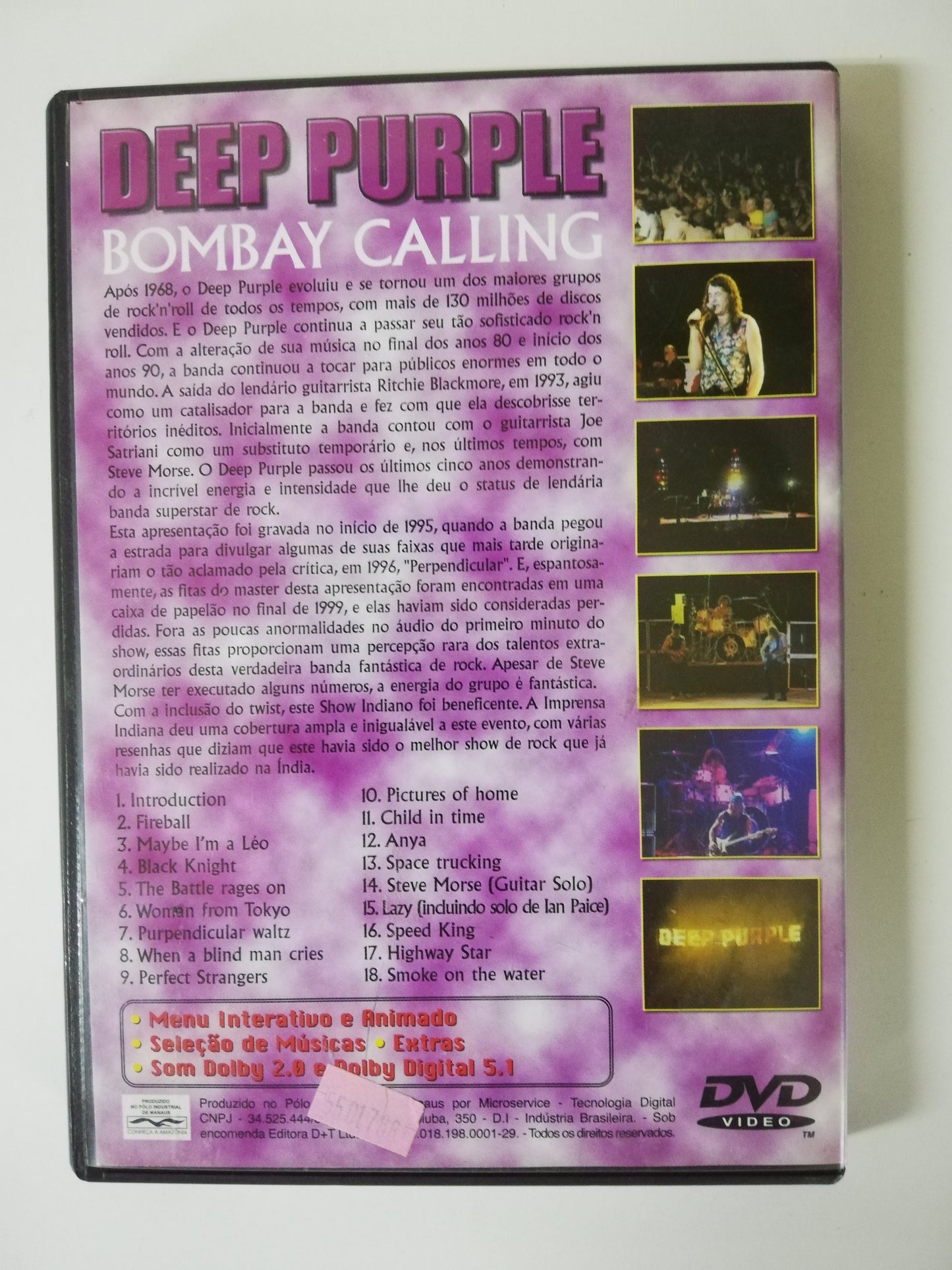 DVD DEEP PURPLE - BOMBAY CALLING - BOMBAY LIVE ´95