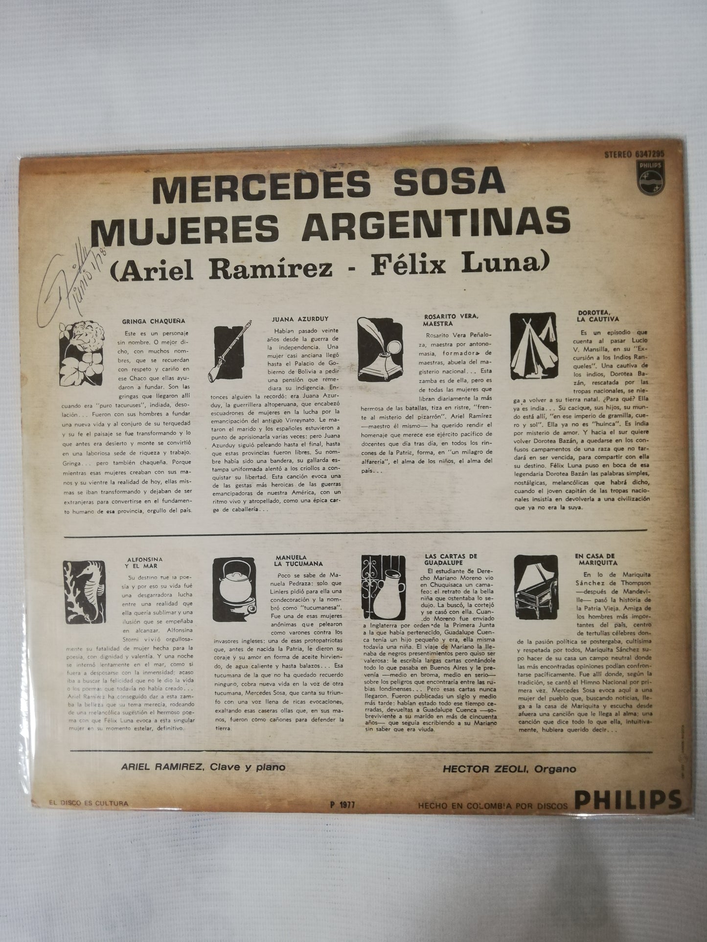 LP MERCEDES SOSA CON ARIEL RAMIREZ ( CLAVE Y PIANO ) Y HECTOR ZEOLI ( ORGANO ) -MUJERES ARGENTINAS