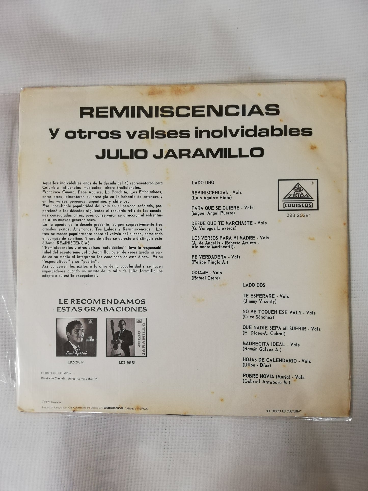 LP JULIO JARAMILLO - REMINISCENCIAS Y OTROS VALSES INOLVIDABLES