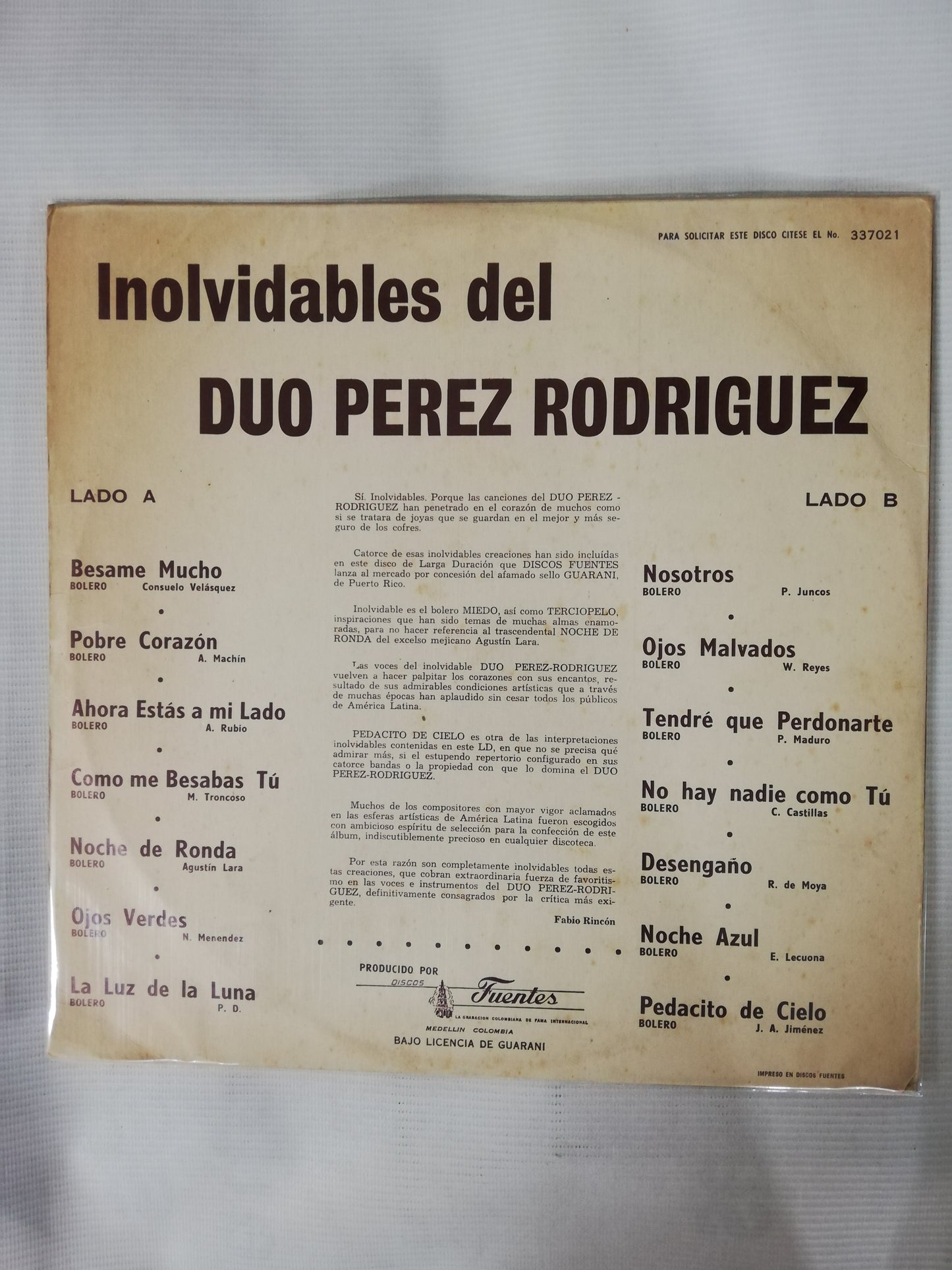 LP DUO PEREZ / RODRIGUEZ - INOLVIDABLES DEL DUO PEREZ / RODRIGUEZ VOL. 1