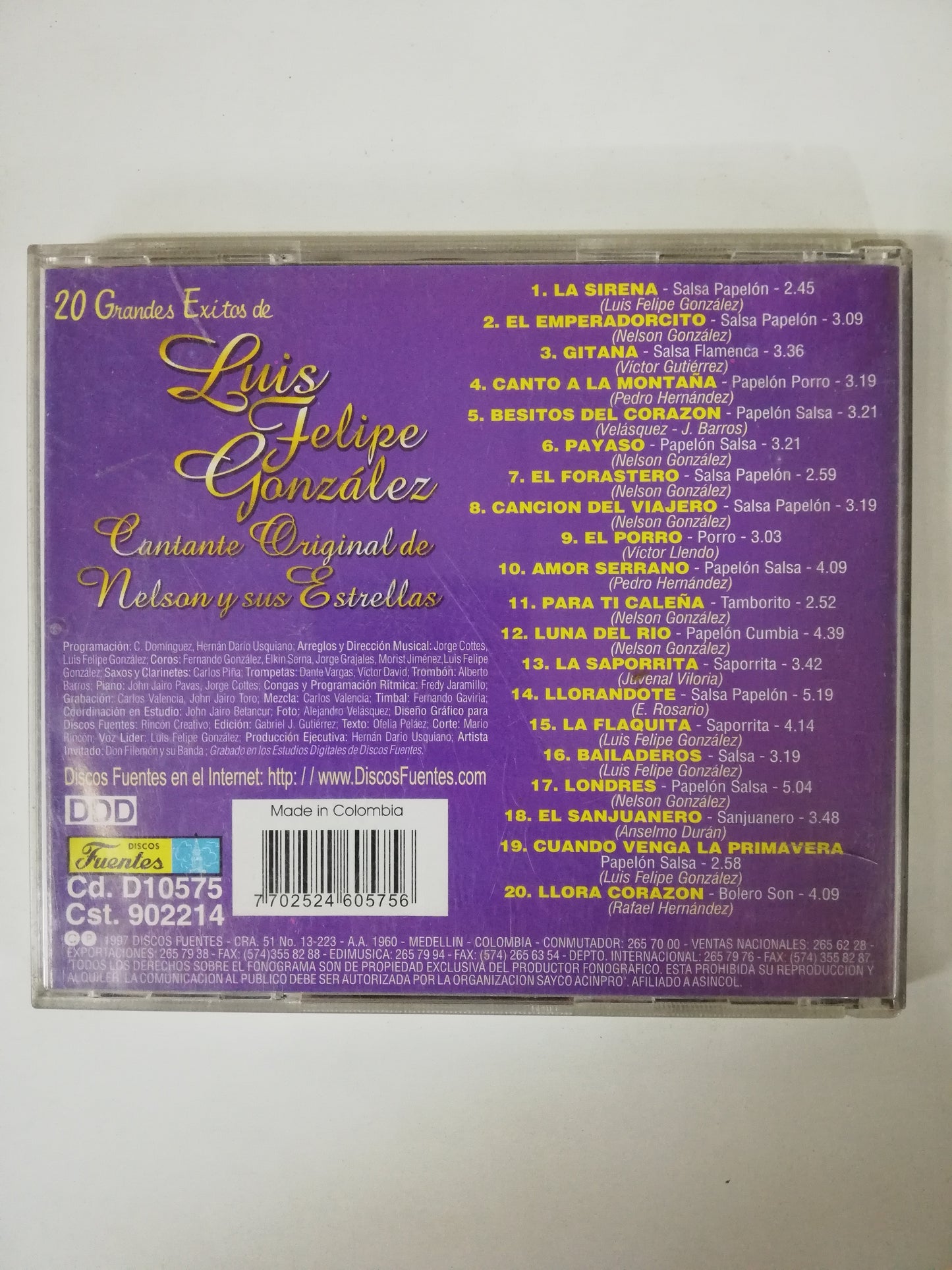 CD LUIS FELIPE GONZALEZ - 20 GRANDES EXITOS DE LUIS FELIPE GONZALEZ CANTANTE ORIGINAL DE NELSON Y SUS ESTRELLAS