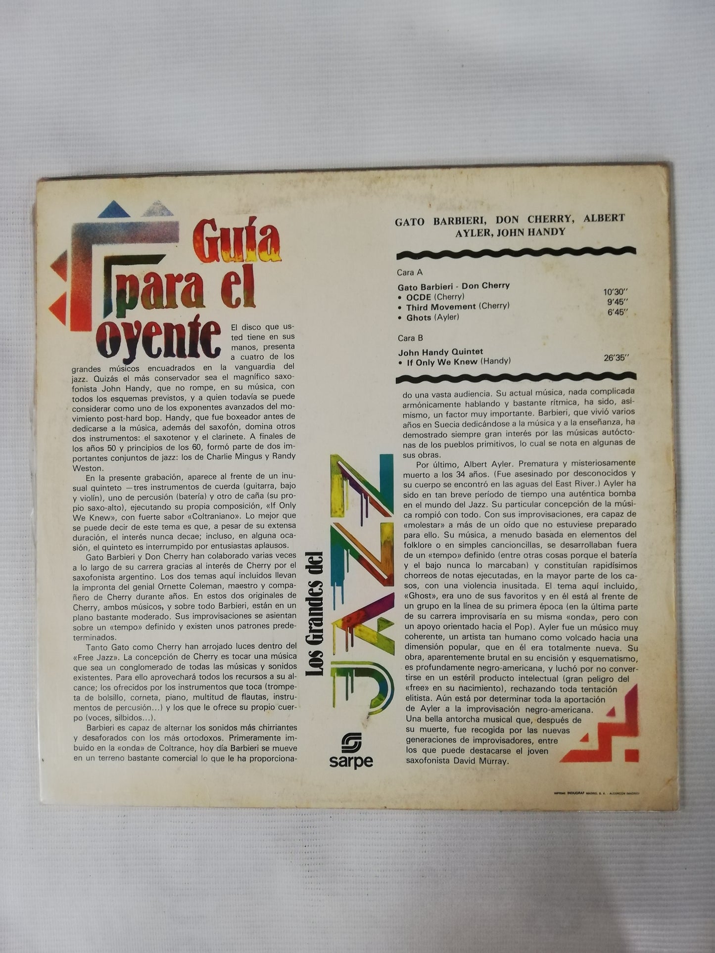 LP GATO BARBIERI / DON CHERRY / JOHN HANDRY / ALBERT AYLER - LOS GRANDES DEL JAZZ VOL. 6