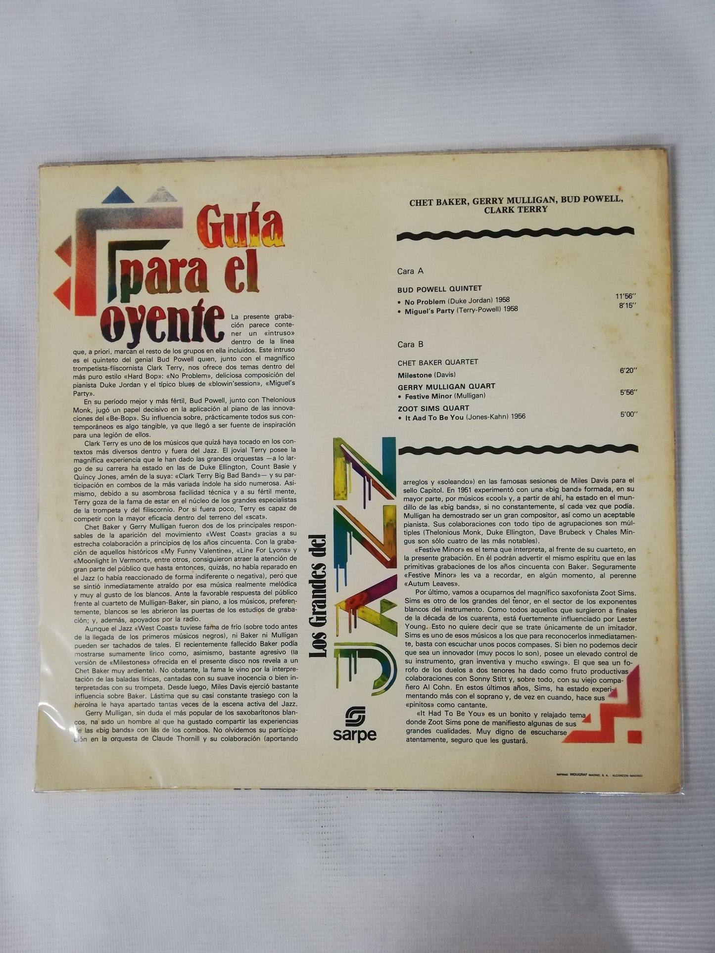 LP GERRY MULLIGAN / CHET BAKER / BUD POWELL / CLARK TERRY / ZOOTS SIMS - LOS GRANDES DEL JAZZ VOL. 8