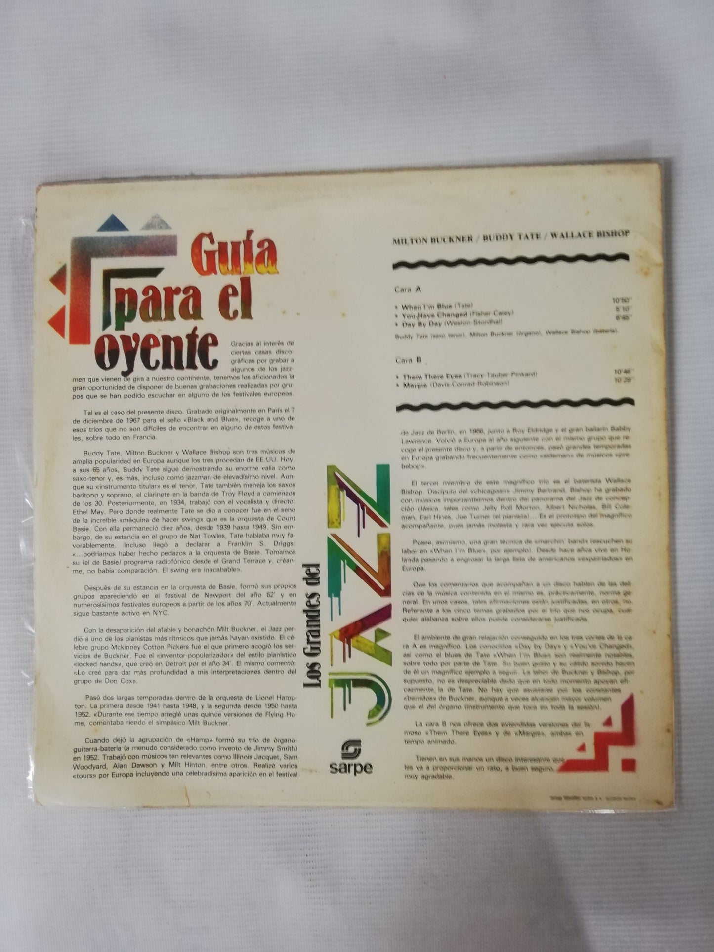 LP BUDY TATE / MITLON BUCKNER / WALLACE BISHOP - LOS GRANDES DEL JAZZ VOL. 13