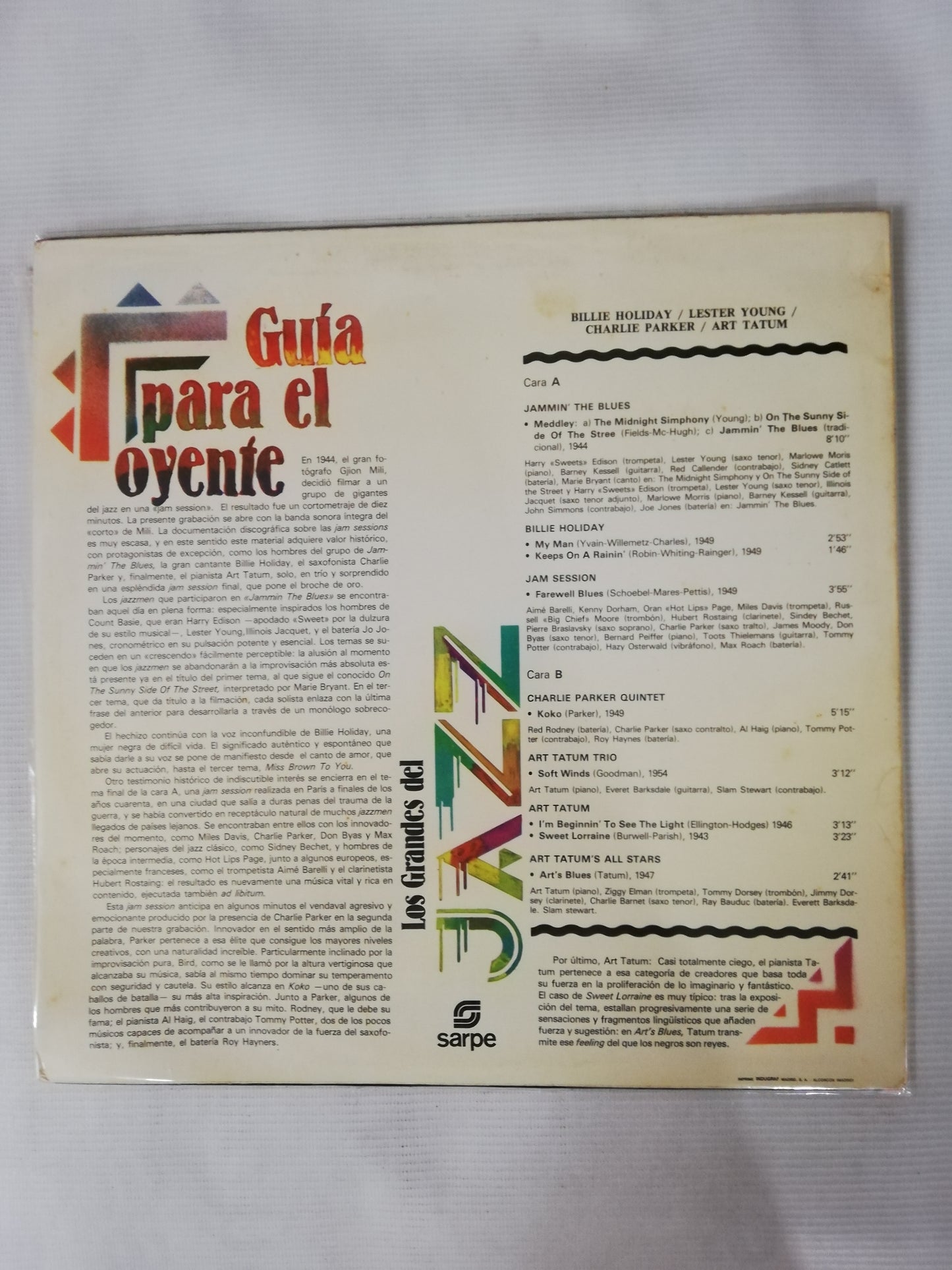 LP BILLIE HOLIDAY / LESTER YOUNG / CHARLIE PARKER / ART TATUM - LOS GRANDES DEL JAZZ VOL. 14