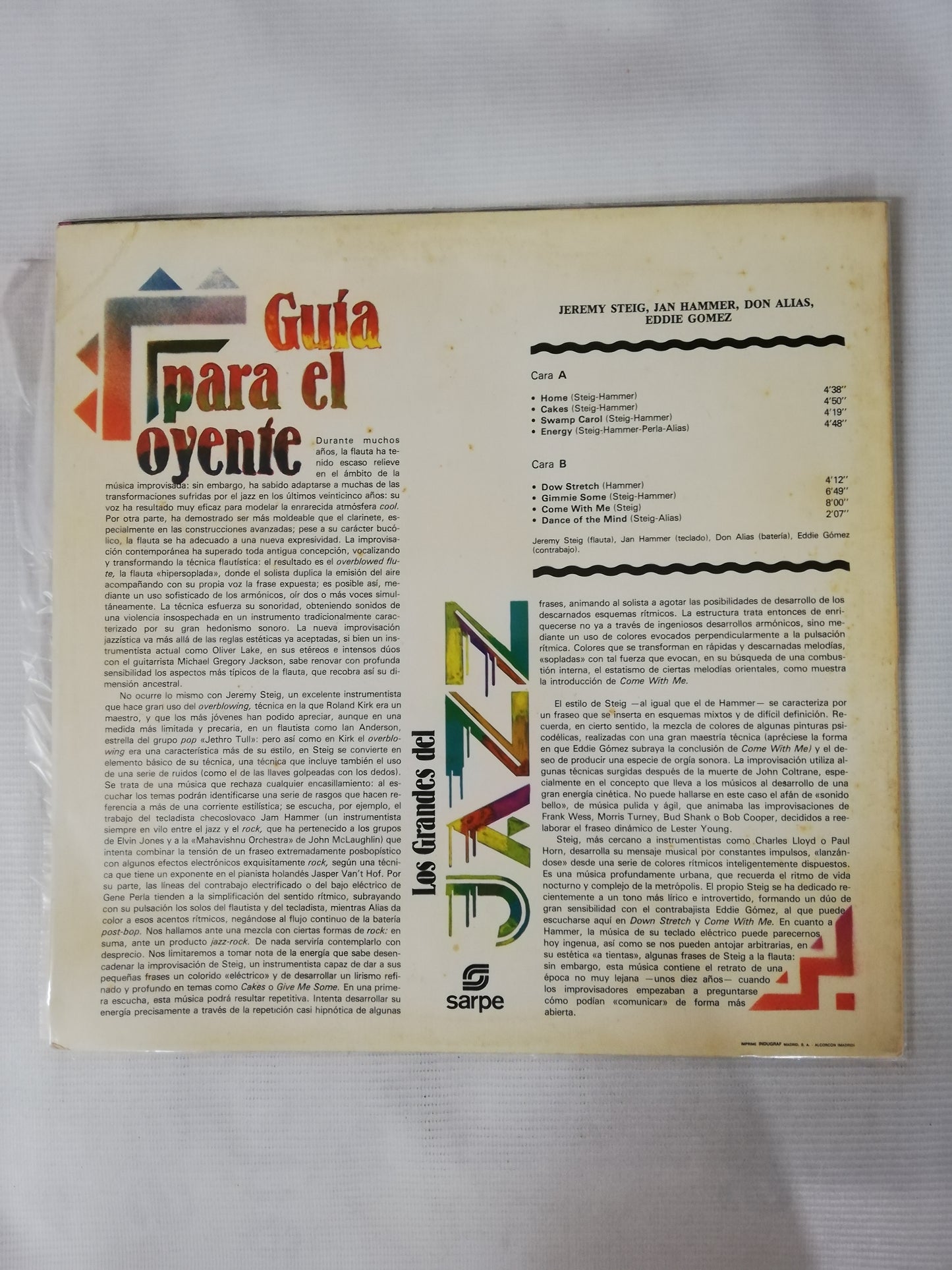 LP JEREMY STEIG / JAN HAMMER / DON ALIAS / EDDIE GOMEZ - LOS GRANDES DEL JAZZ VOL. 15