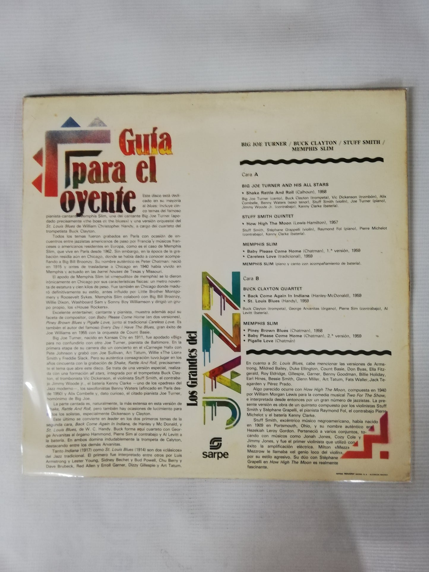 LP BIG JOE TURNER / BUCK CLAYTON / STUFF SMITH / MEMPHIS SLIM - LOS GRANDES DEL JAZZ VOL. 17