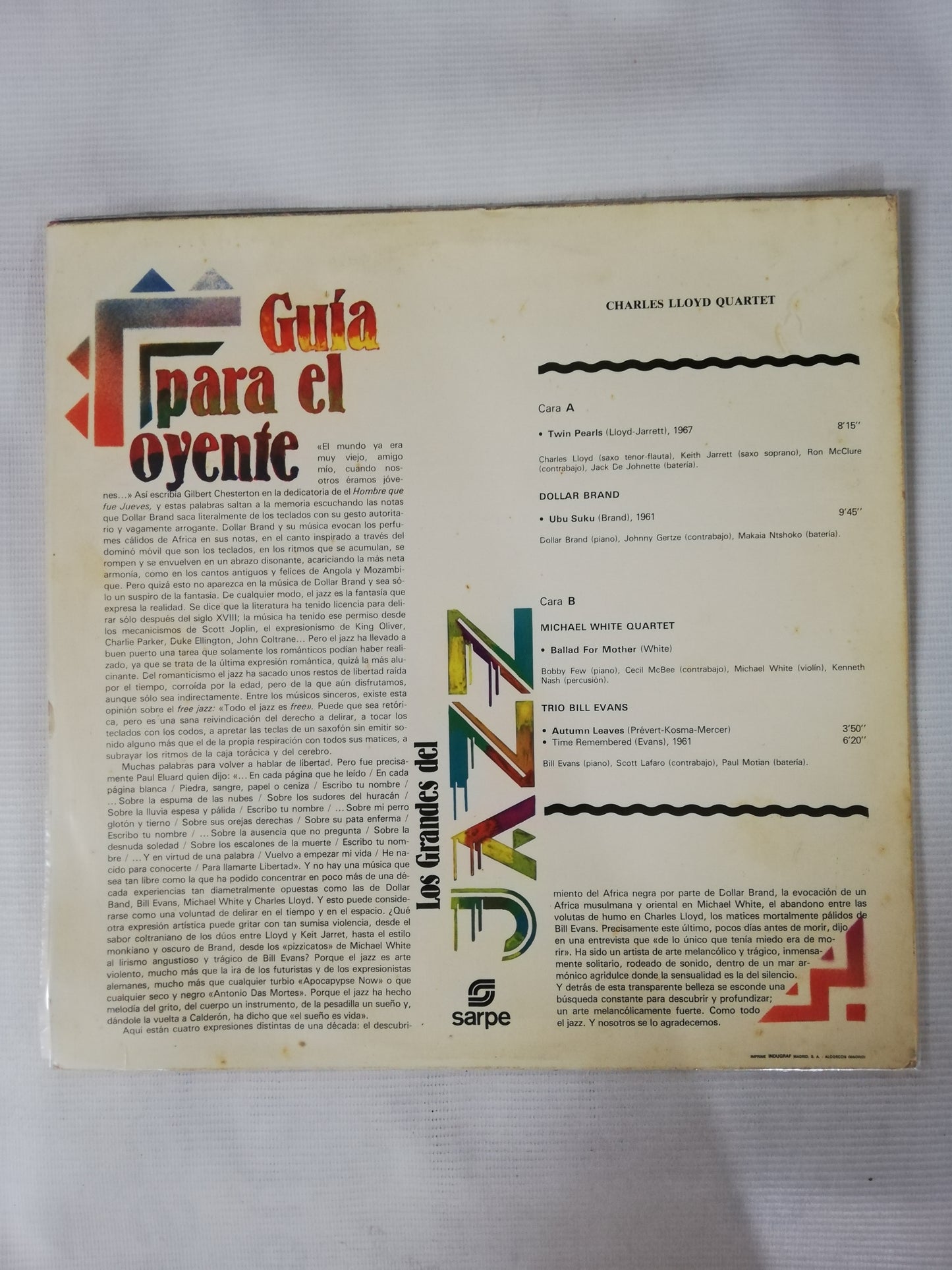 LP KEITH JARRETT / CHARLIE LLOY / DOLLAR BRAND / FRANK WRIGHT - LOS GRANDES DEL JAZZ VOL. 19