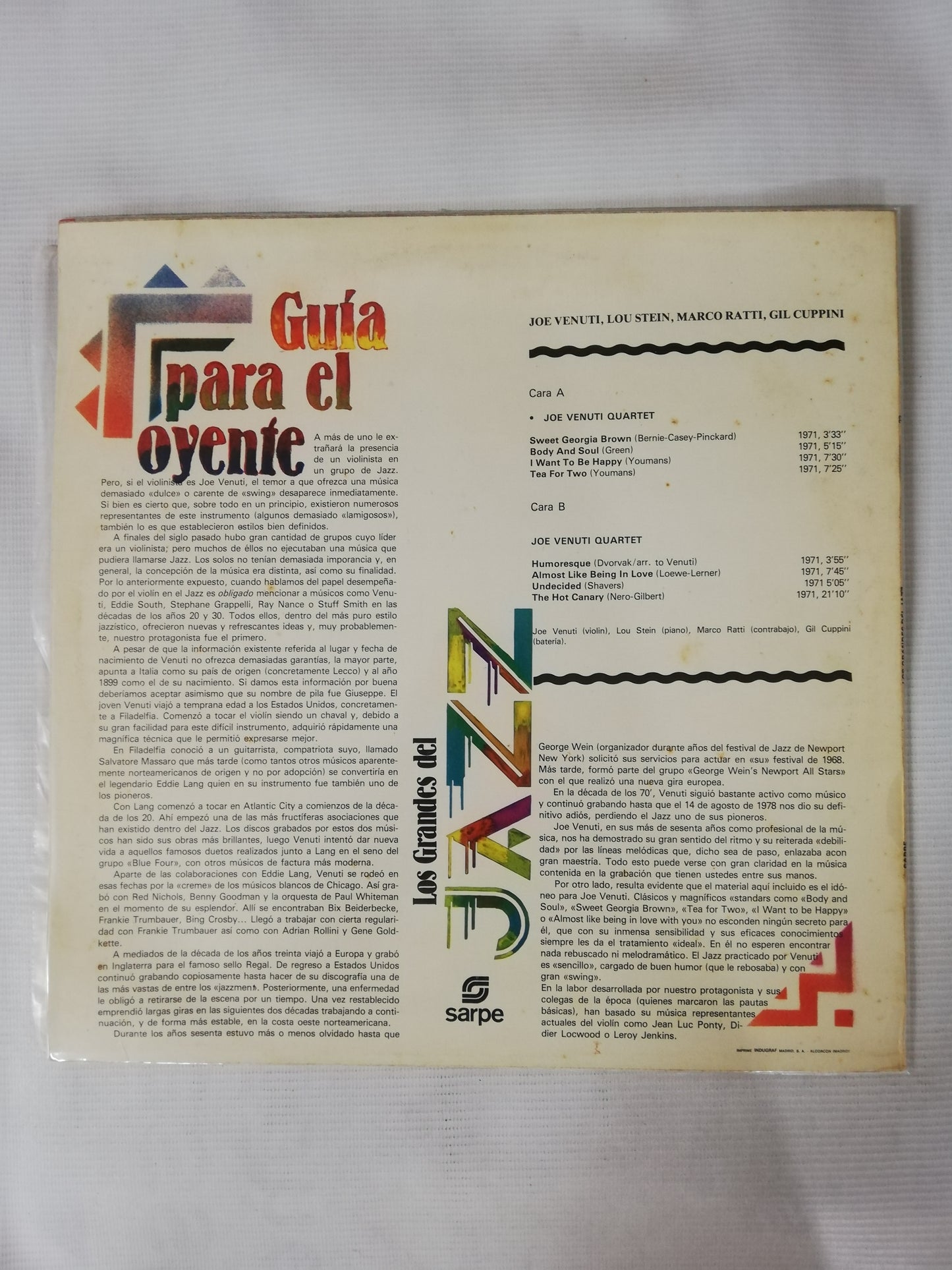 LP JOE VENUTI / LOU STEIN - LOS GRANDES DEL JAZZ VOL. 23