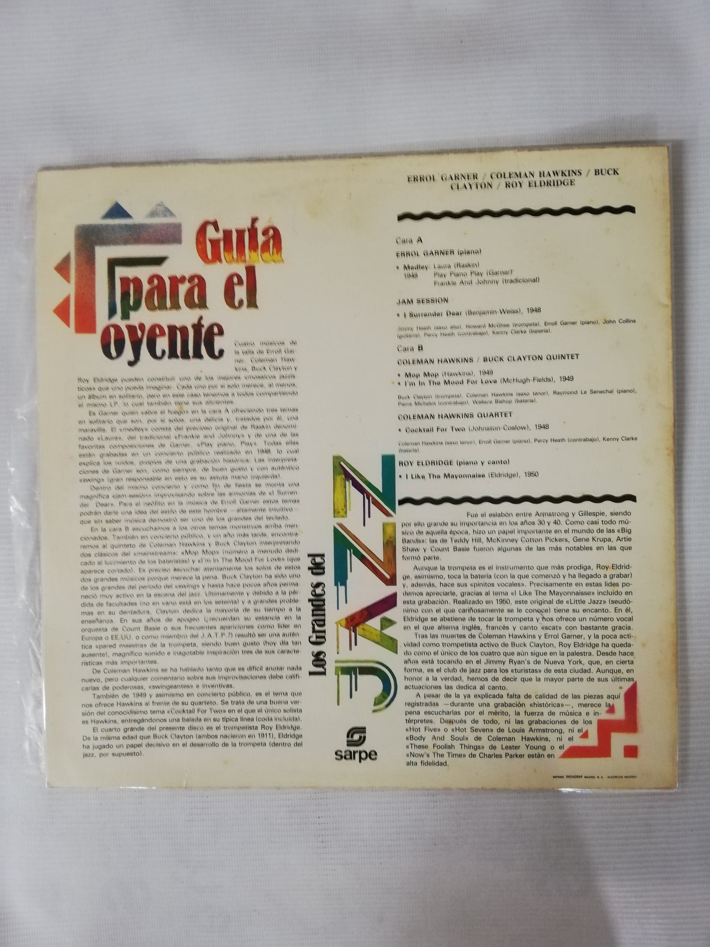 LP COLEMAN HAWKING / ERROLL GARDNER - LOS GRANDES DEL JAZZ VOL. 24