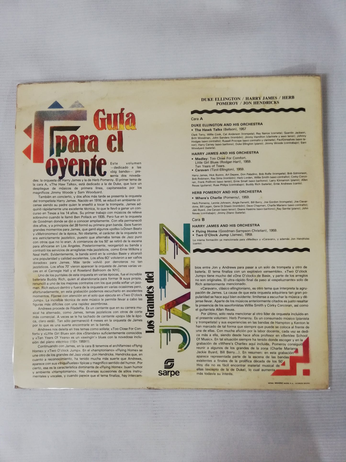 LP DUKE ELLINGTON / HARRY JAMES / HERB POMEROY / JON HENDRICKS - LOS GRANDES DEL JAZZ VOL. 27