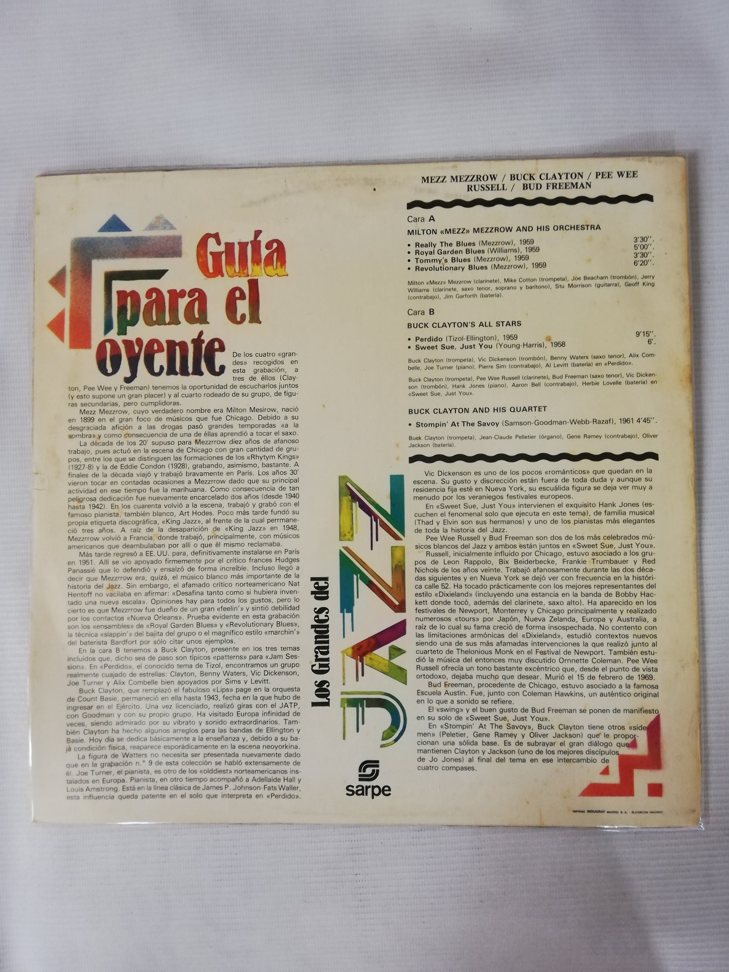 LP PEE WEE RUSSELL / MEZZ MEZZROW / BUD FREEMAN / BUCK CLAYTON - LOS GRANDES DEL JAZZ VOL. 29