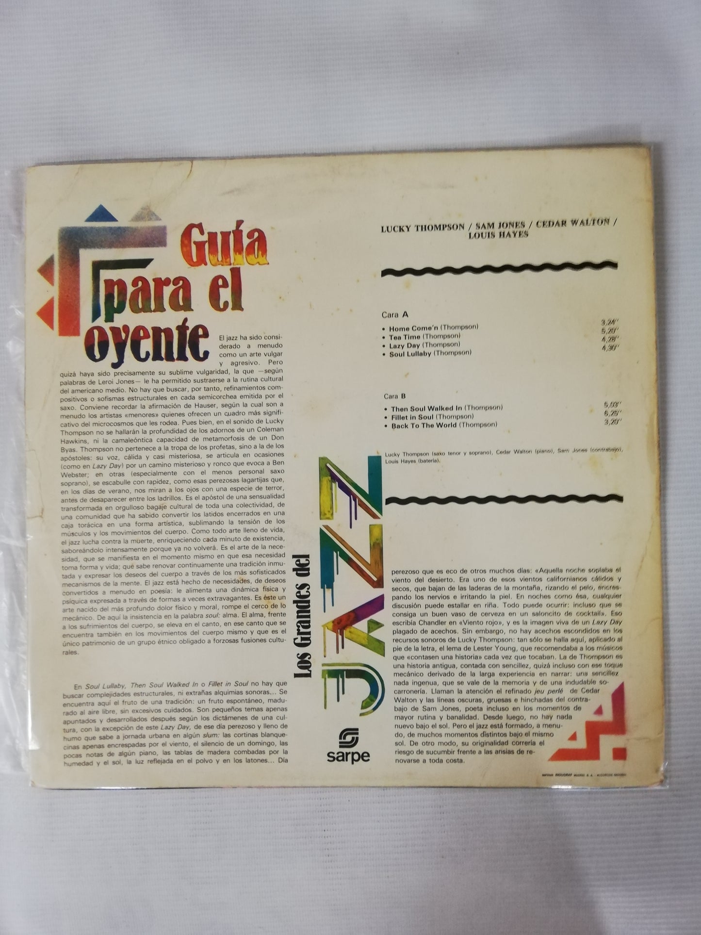 LP LUCKY THOMPSON / CEDAR WALTON / SAN JONES / LOUIS HAYES - LOS GRANDES DEL JAZZ VOL. 31