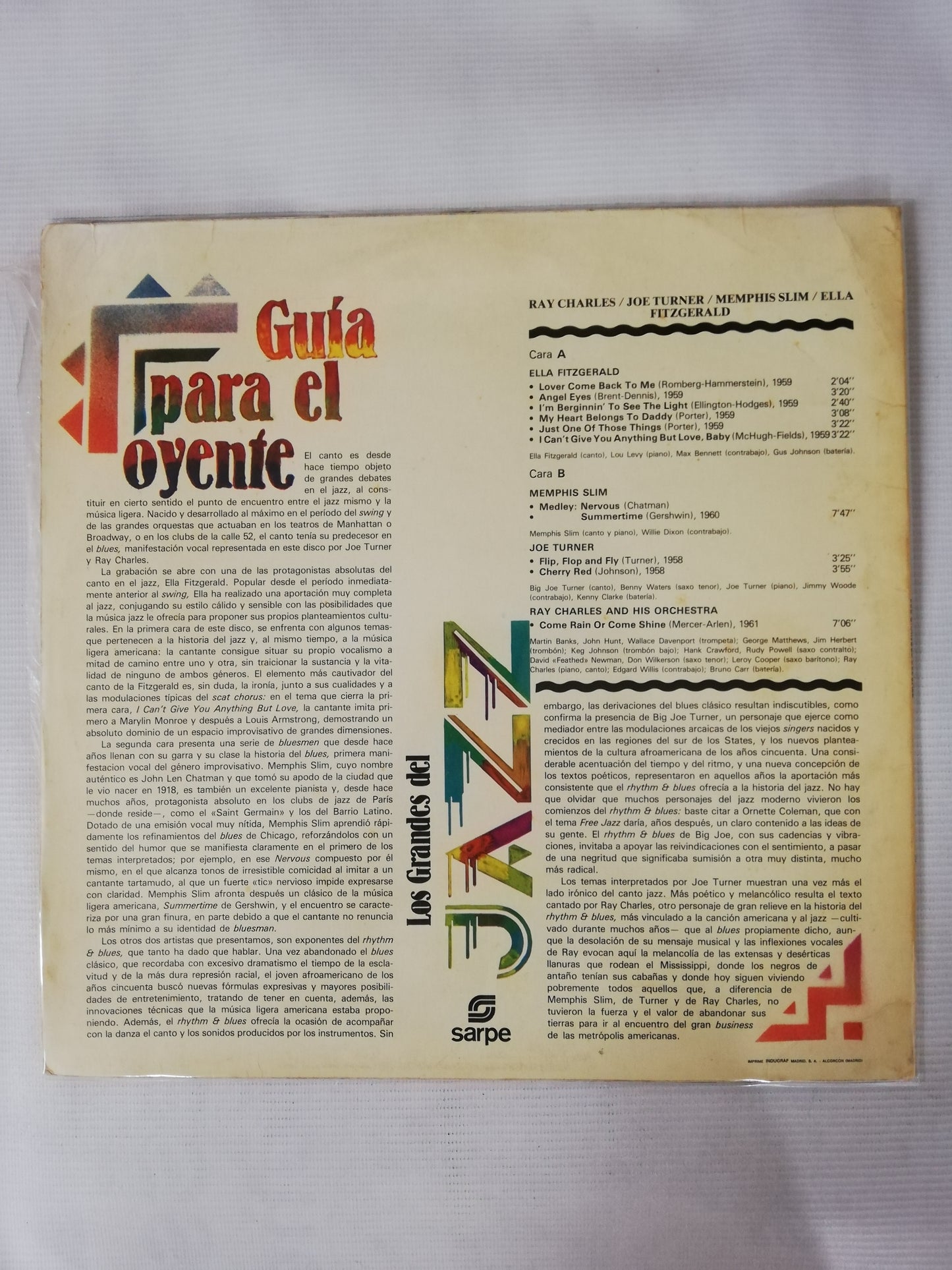 LP RAY CHARLES / MUDDY WATERS / ELLA FITZGERALD / MEMPHIS SLIM - LOS GRANDES DEL JAZZ VOL. 33