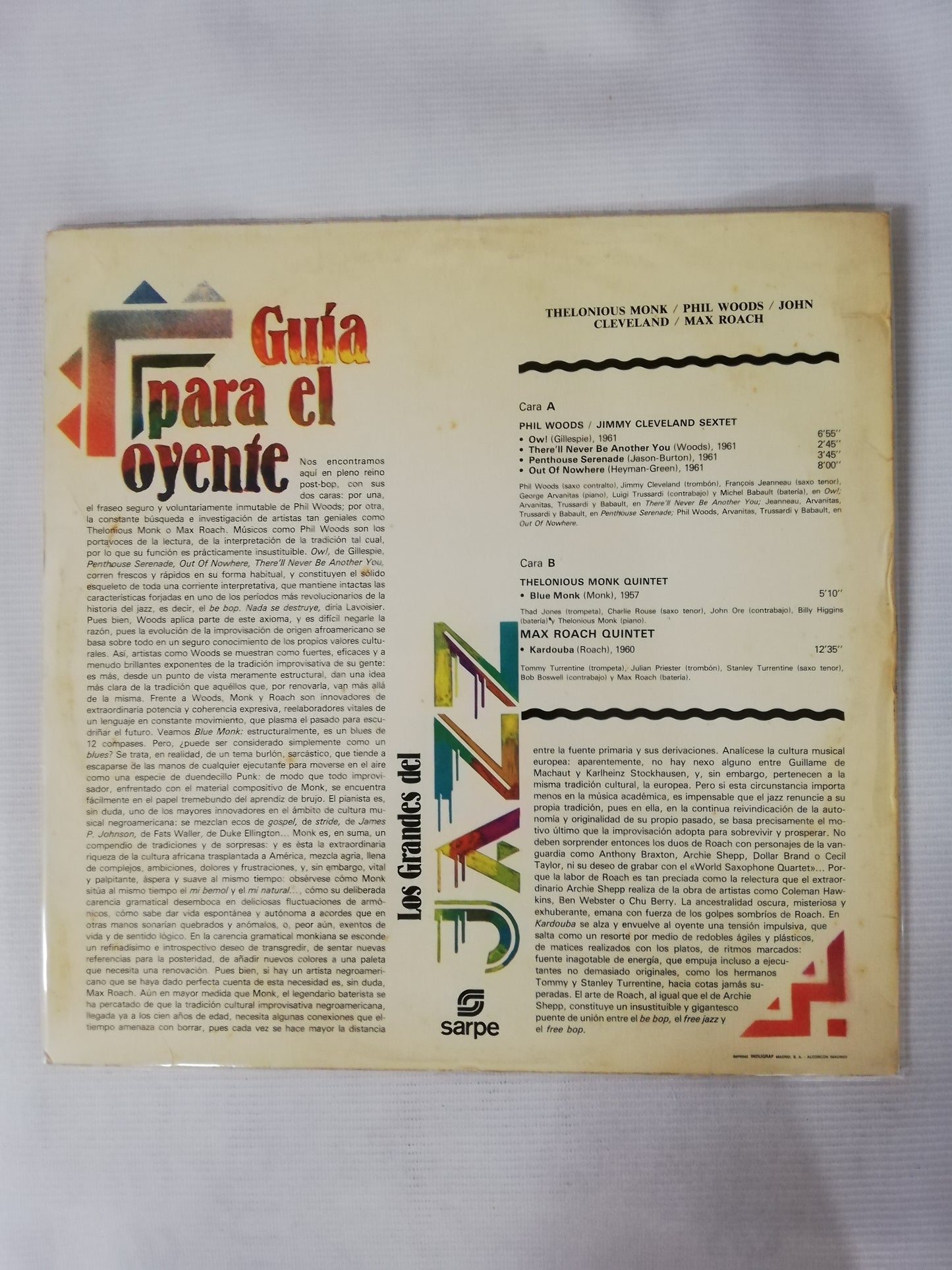 LP THELONIOUS MONK / PHIL WOODS / JIMMY  CLEVELAND / MAX ROACH - LOS GRANDES DEL JAZZ VOL. 35