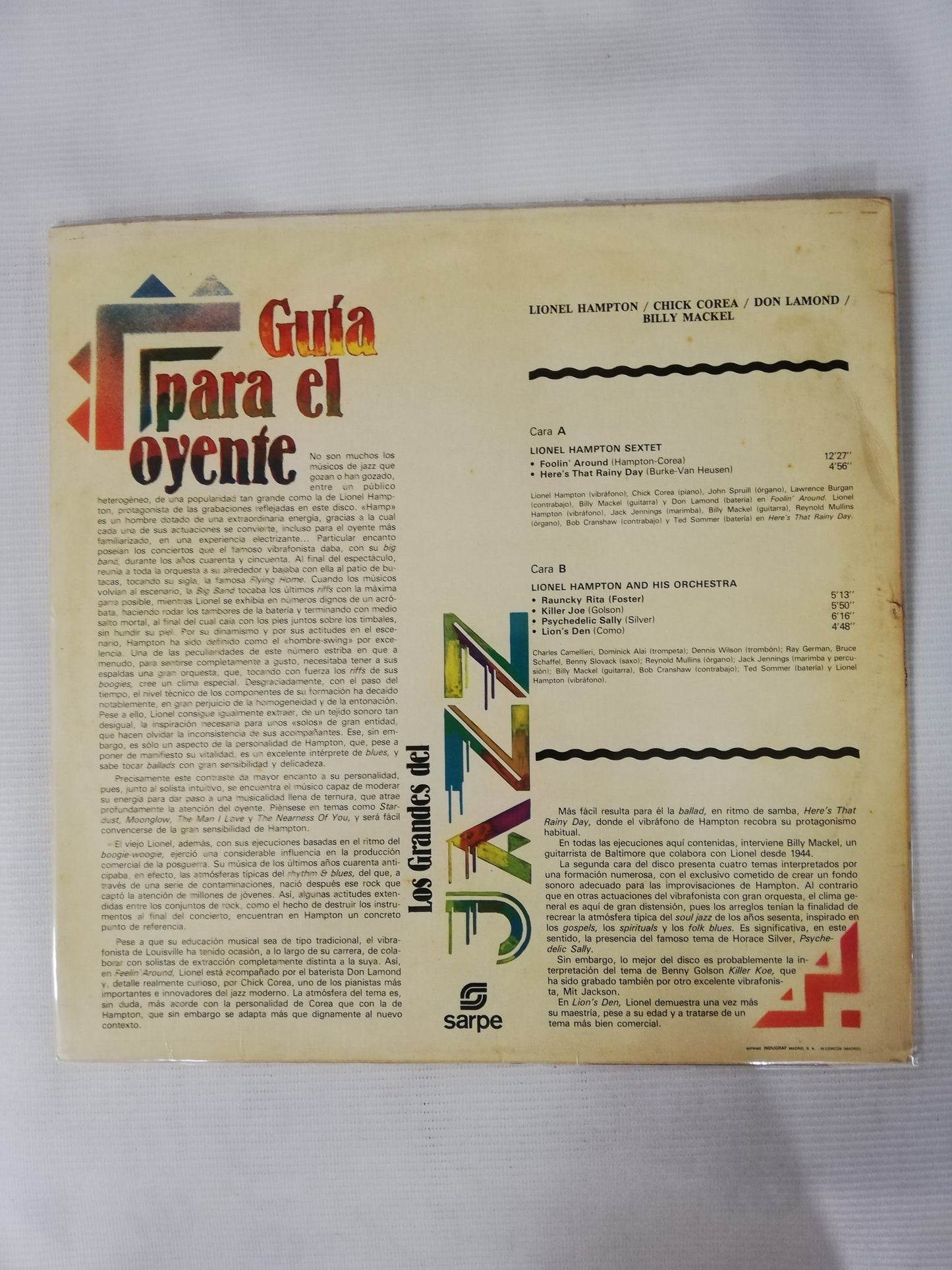 LP LIONEL HAMPTON / CHICK COREA / DON LAMOND / BILLY MACKEL - LOS GRANDES DEL JAZZ VOL. 36