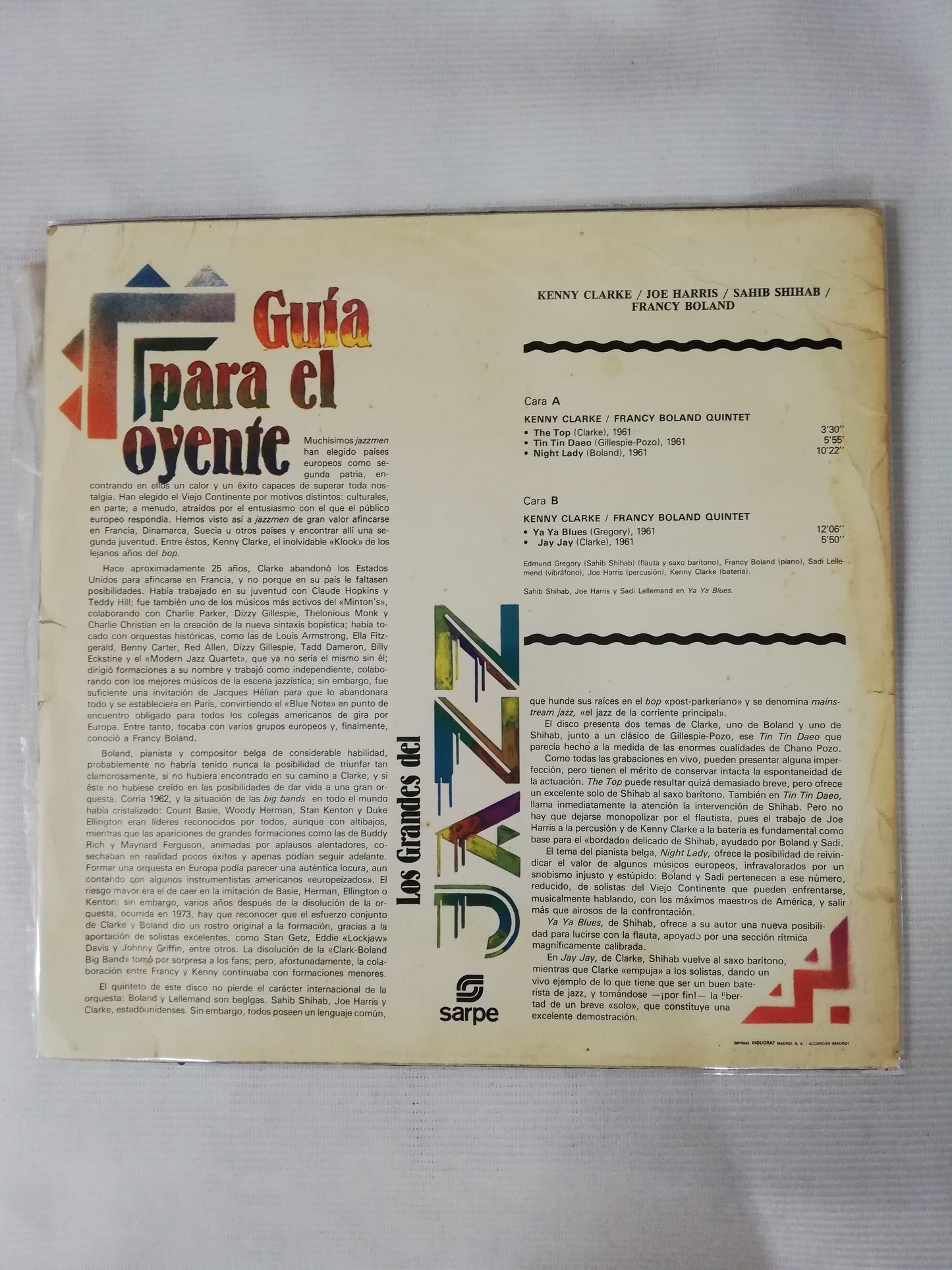 LP FRANCY BOLAND / SAHIB SHIHAB / JOE HARRIS / KENNY CLARKE - LOS GRANDES DEL JAZZ VOL. 37