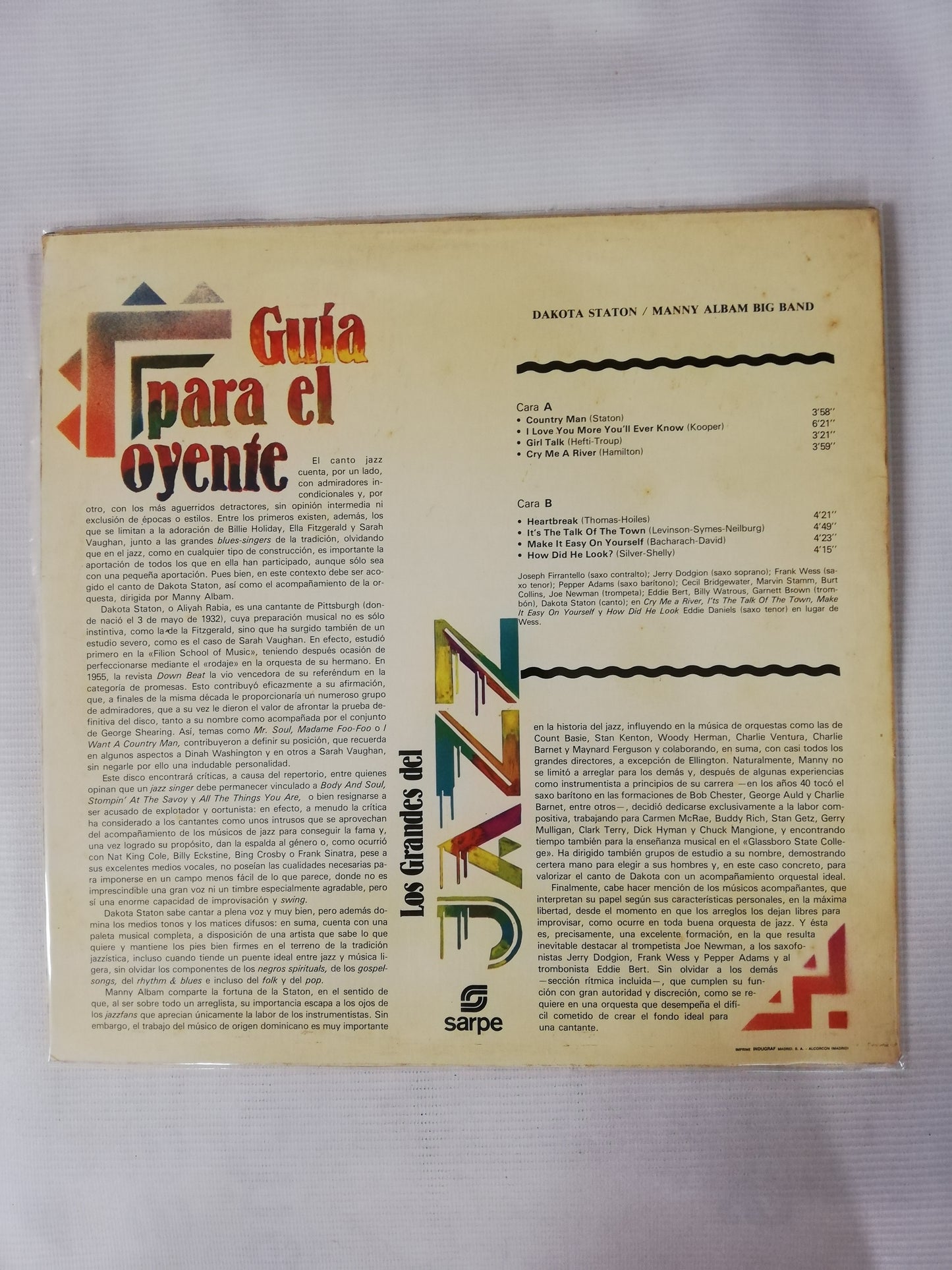 LP DAKOTA STANTON / MANNY ALBAM BIG BAND - LOS GRANDES DEL JAZZ VOL. 41