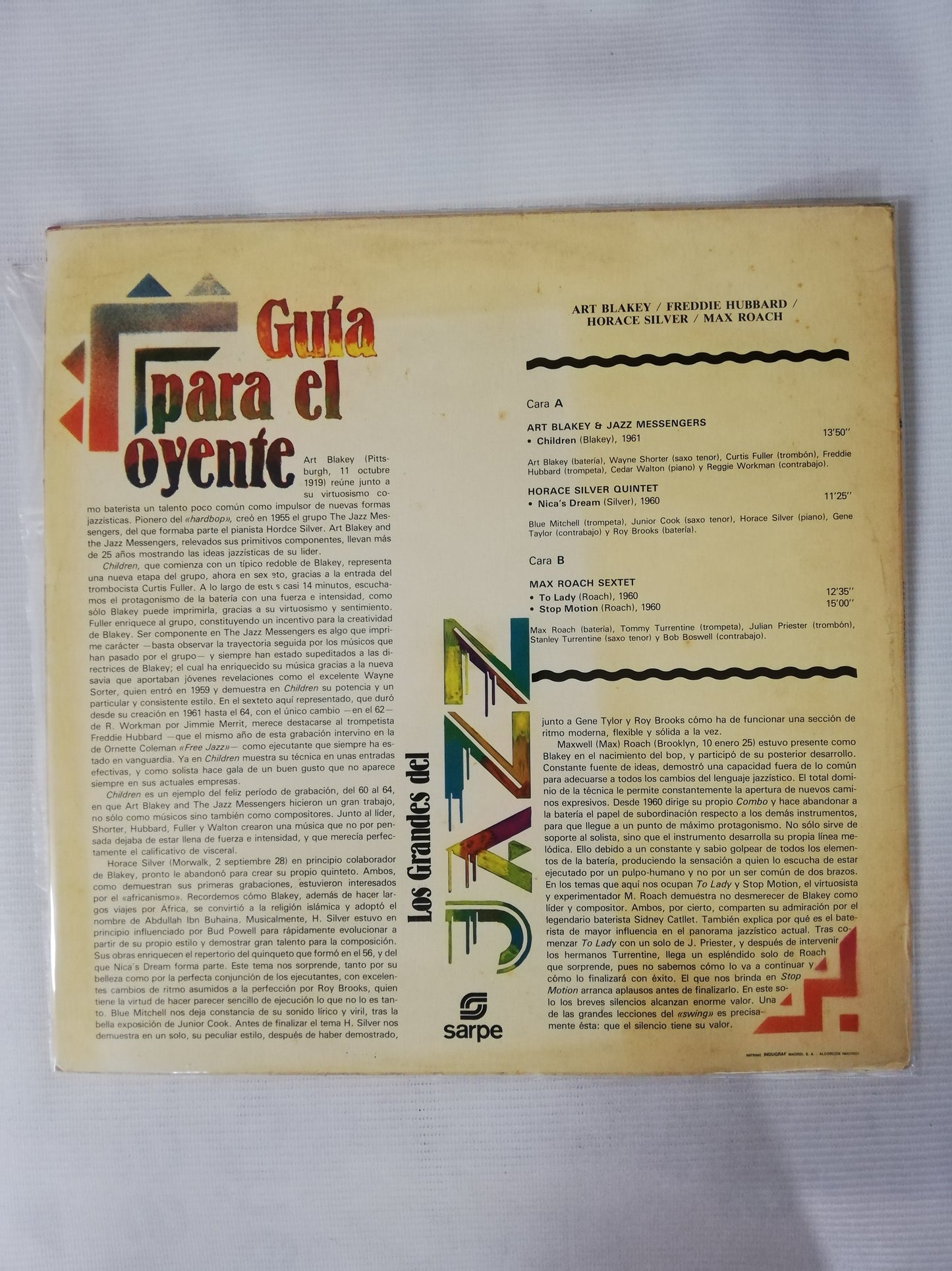 LP ART BLAKEY / FREDDIE HUBBARD / HORACE SLIVER / MAX ROACH - LOS GRANDES DEL JAZZ VOL. 44