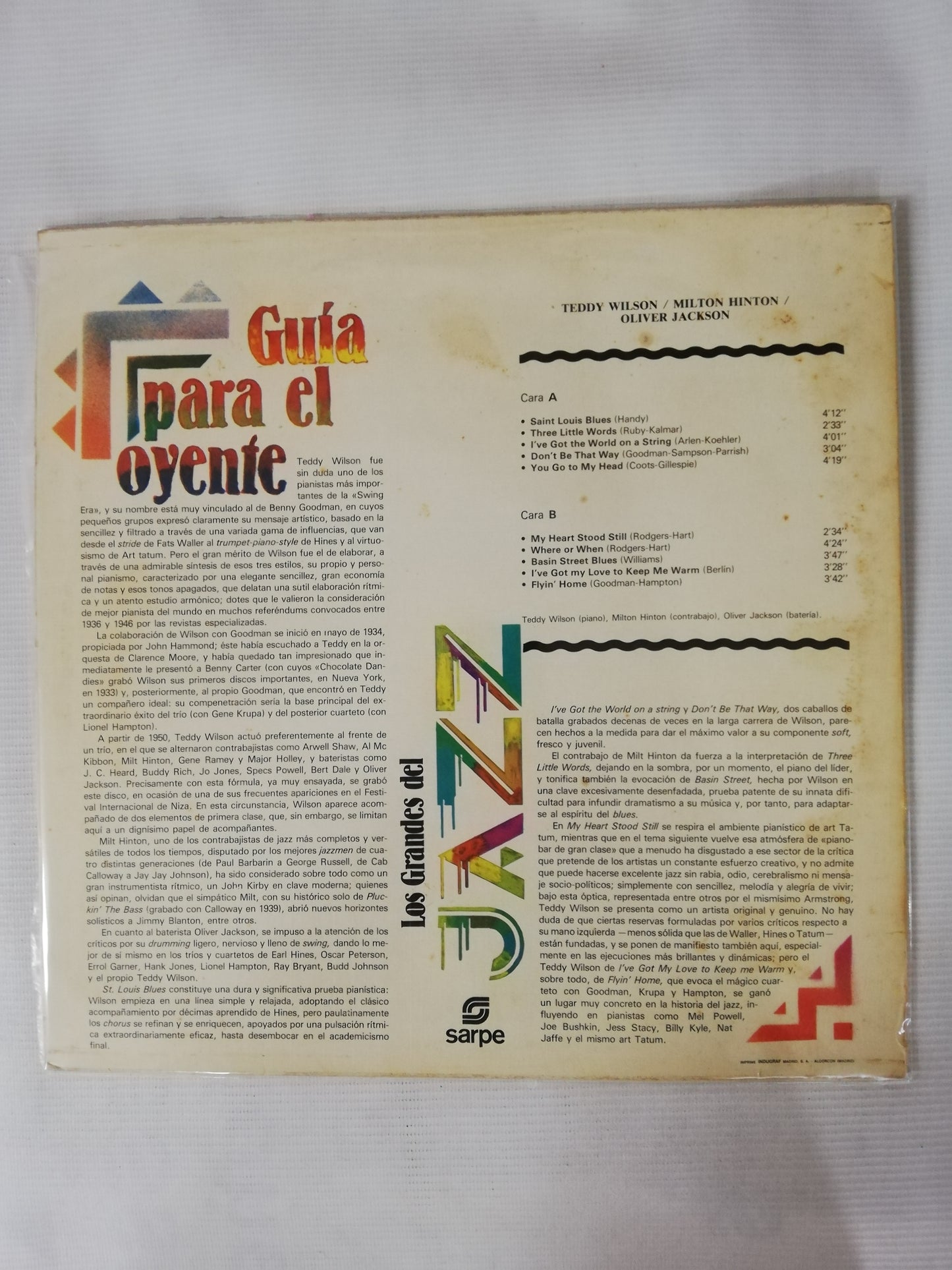 LP TEDDY WILSON / MILTON HINTON / OLIVER JACKSON - LOS GRANDES DEL JAZZ VOL. 51