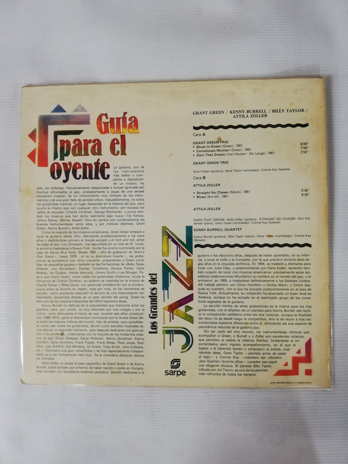 LP KENNY BURRELL / BILLY TAYLOR / GRANT GREEN - LOS GRANDES DEL JAZZ VOL. 55