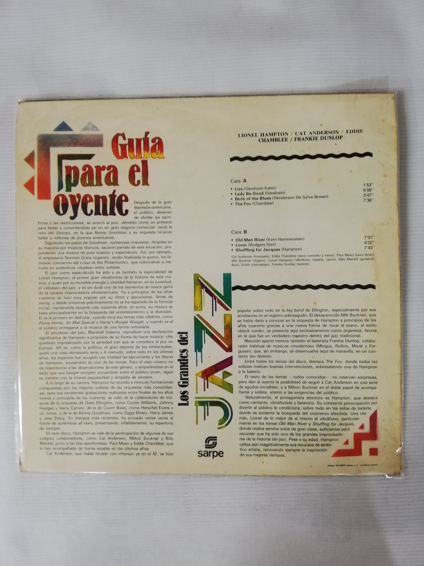 LP LIONEL HAMPTON / CAT ANDERSON / EDDIE CHAMBLEE / FRANKIE DUNLOP - LOS GRANDES DEL JAZZ VOL. 57