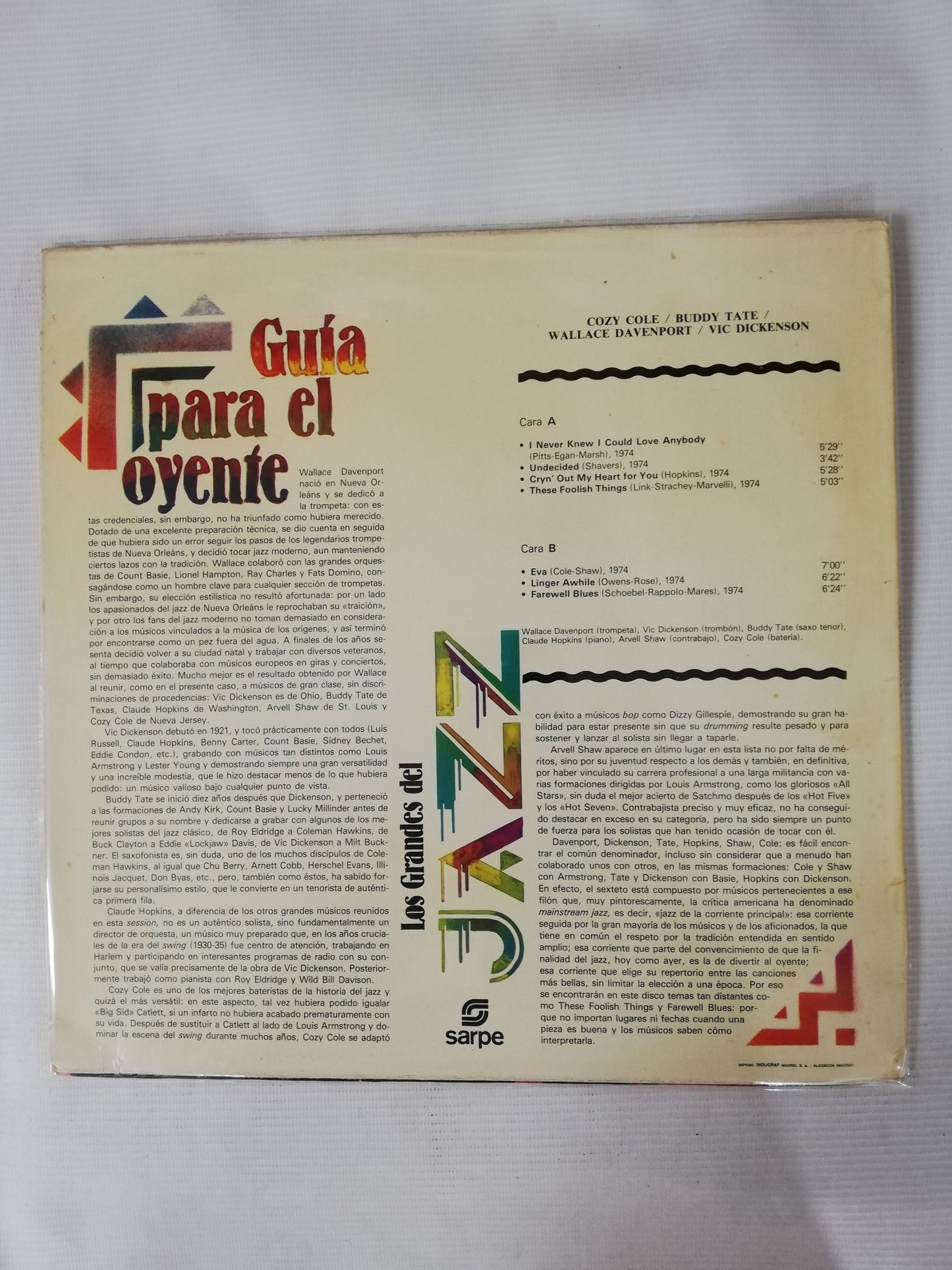 LP WALLACE DEVENPORT / COZY COLE / VIC DICKENSON / BUDDY TATE - LOS GRANDES DEL JAZZ VOL. 67