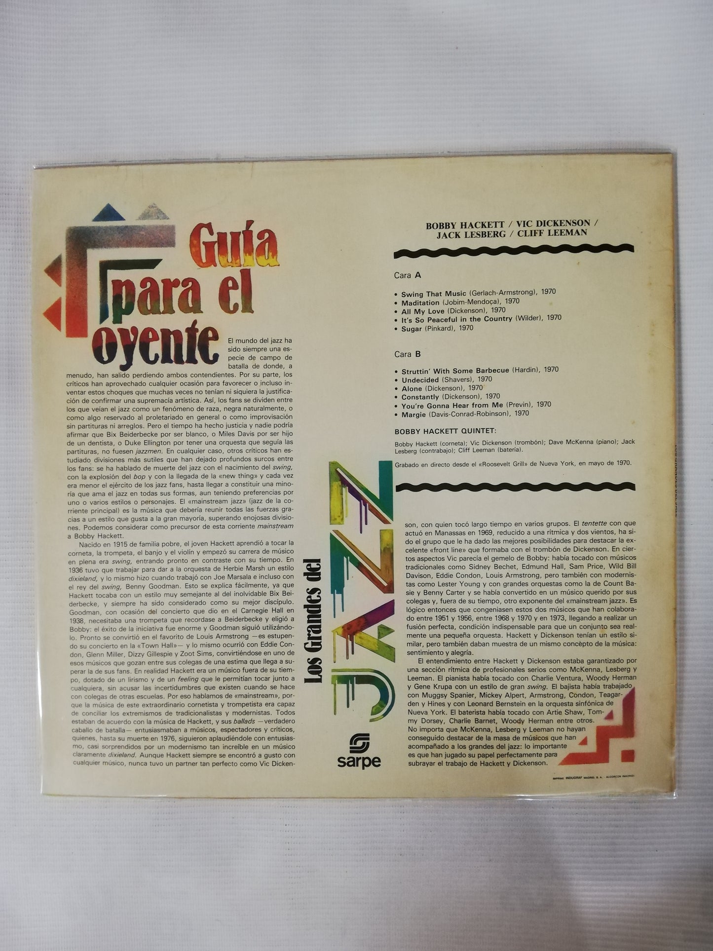 LP BOBBY HACKETT / VIC DICKENSON / JACK LESBERG / CLIFF LEEMAN - LOS GRANDES DEL JAZZ VOL. 77