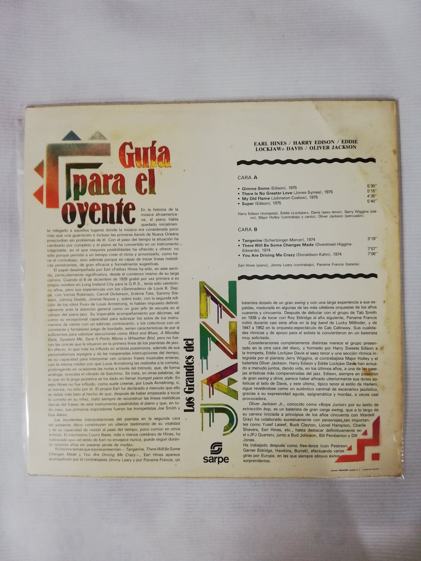 LP EARL HINES / EDDIE "LOCKJAW" DAVIS / OLIVER JACKSON / HARRY EDISON - LOS GRANDES DEL JAZZ VOL. 95